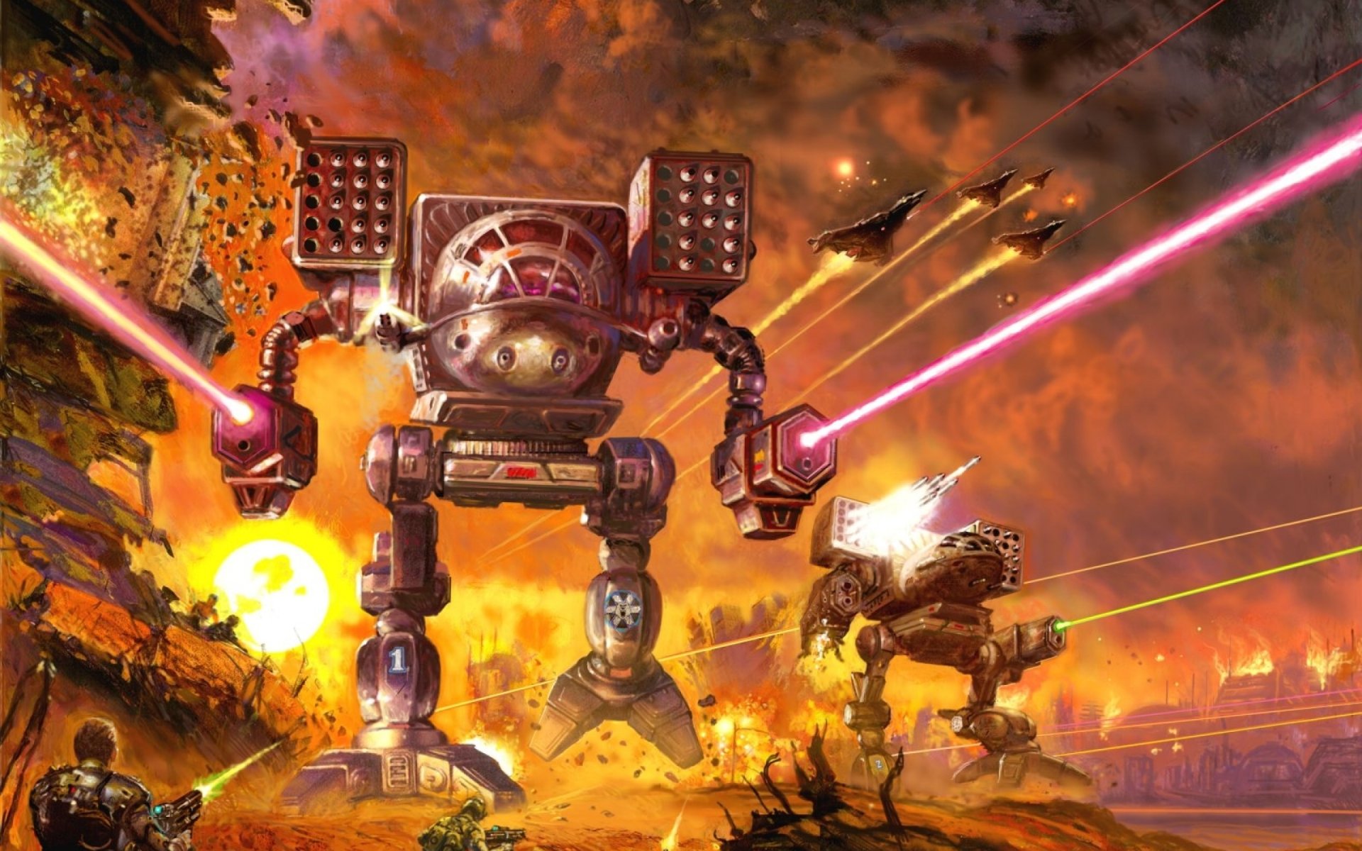 Download wallpaper fire, robot, war, explosions, battle, battletech ...