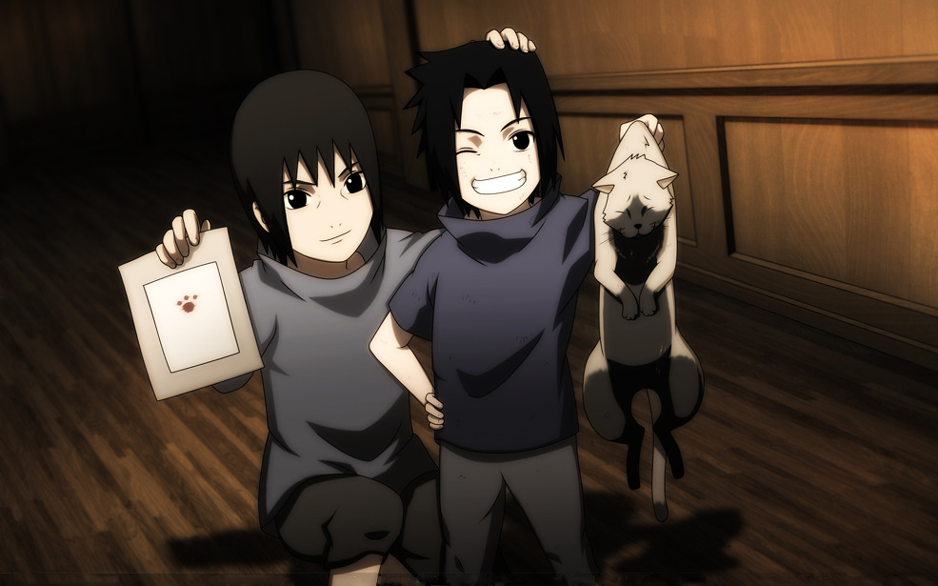 Wallpaper cat, smile, art, Anime, Sasuke, Naruto, Naruto, Uchiha Itachi for  mobile and desktop, section сэйнэн, resolution 1920x1200 - download