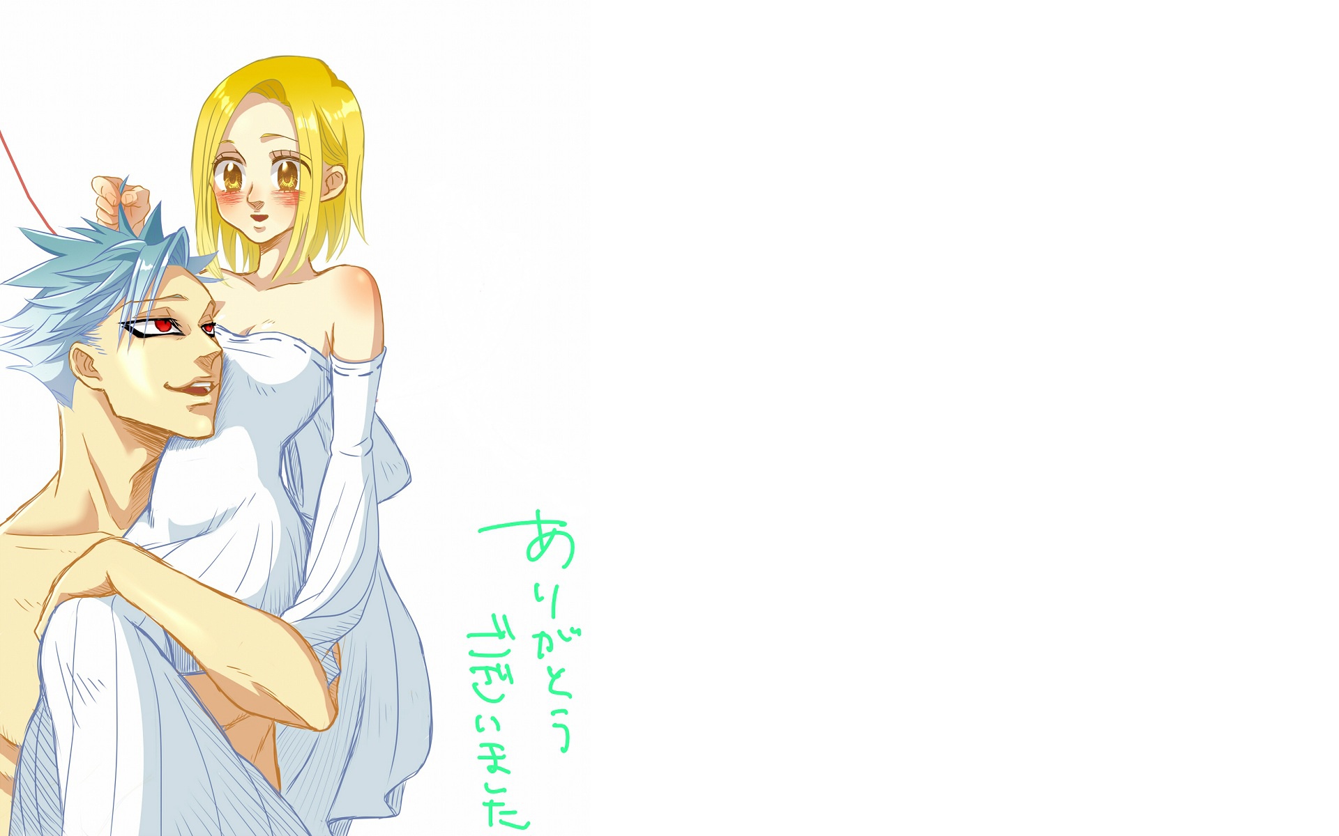 Download wallpaper art, pair, white background, The seven deadly sins, Ban,  Elaine, Nanatsu No Taizai, section shonen in resolution 1920x1200