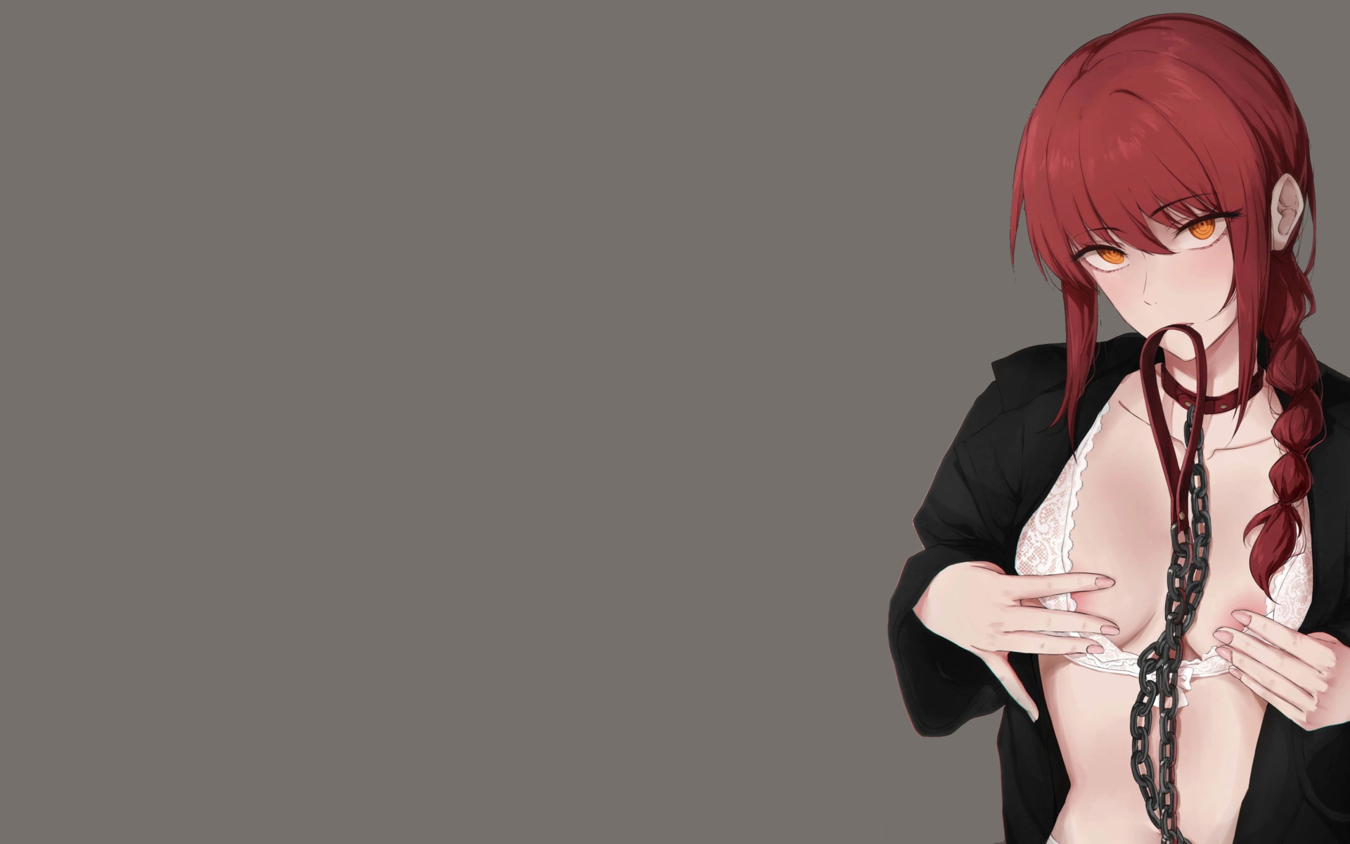 Download wallpaper girl, hot, sexy, bra, red hair, sexy girl, anime, hands,  section seinen in resolution 1920x1200