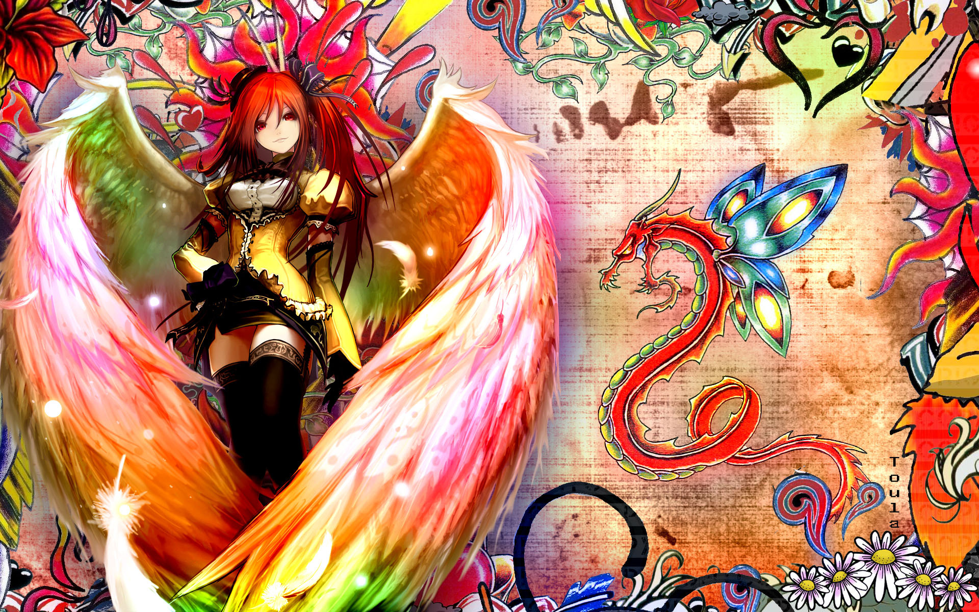 Wallpaper girl, dragon, angel, anime for mobile and desktop, section  прочее, resolution 1920x1200 - download