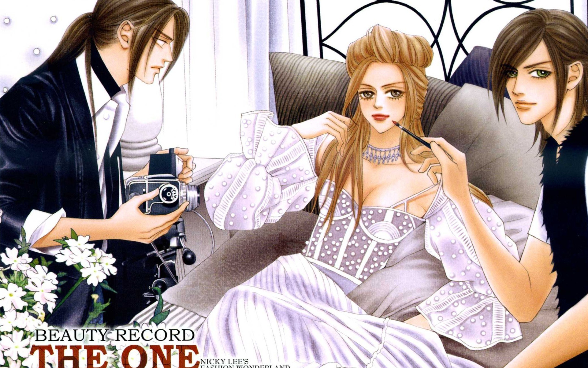 flowers, model, the camera, guys, <b>manga</b>, white dress, art, Eros Lanson.