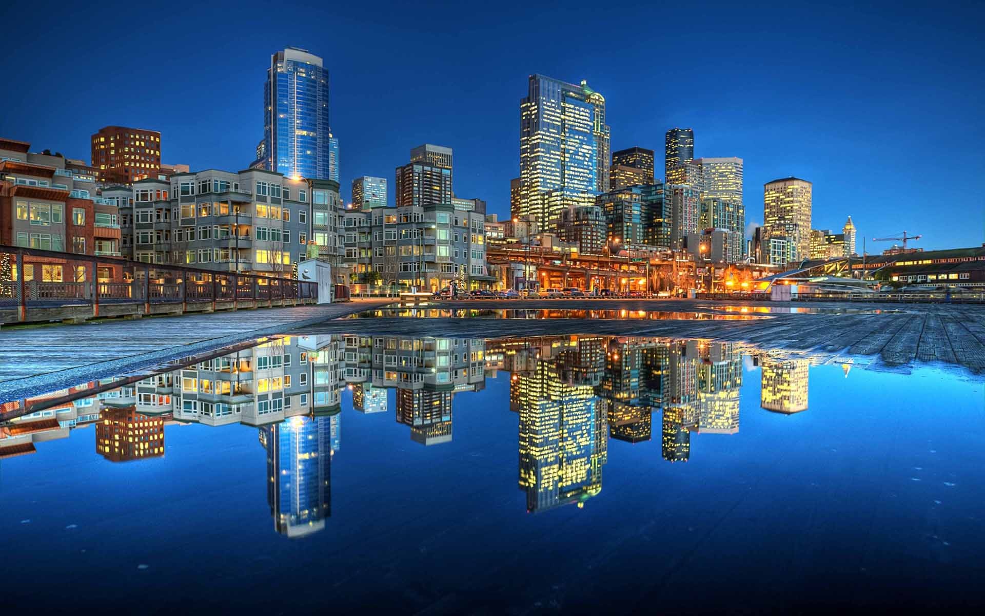 night, the city, lights, USA, Seattle