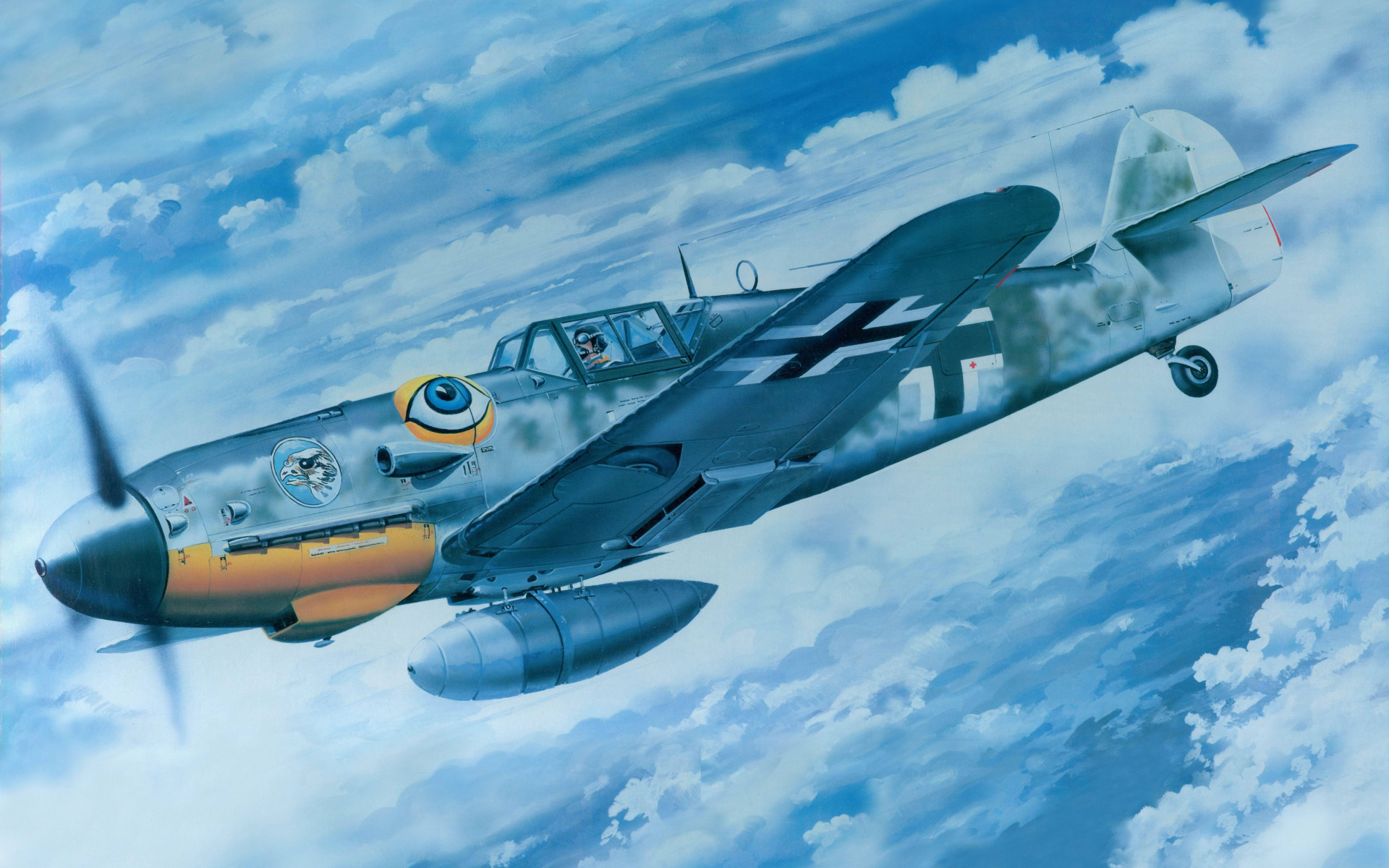 Download wallpaper the sky, war, fighter, Art, Messerschmitt, German ...