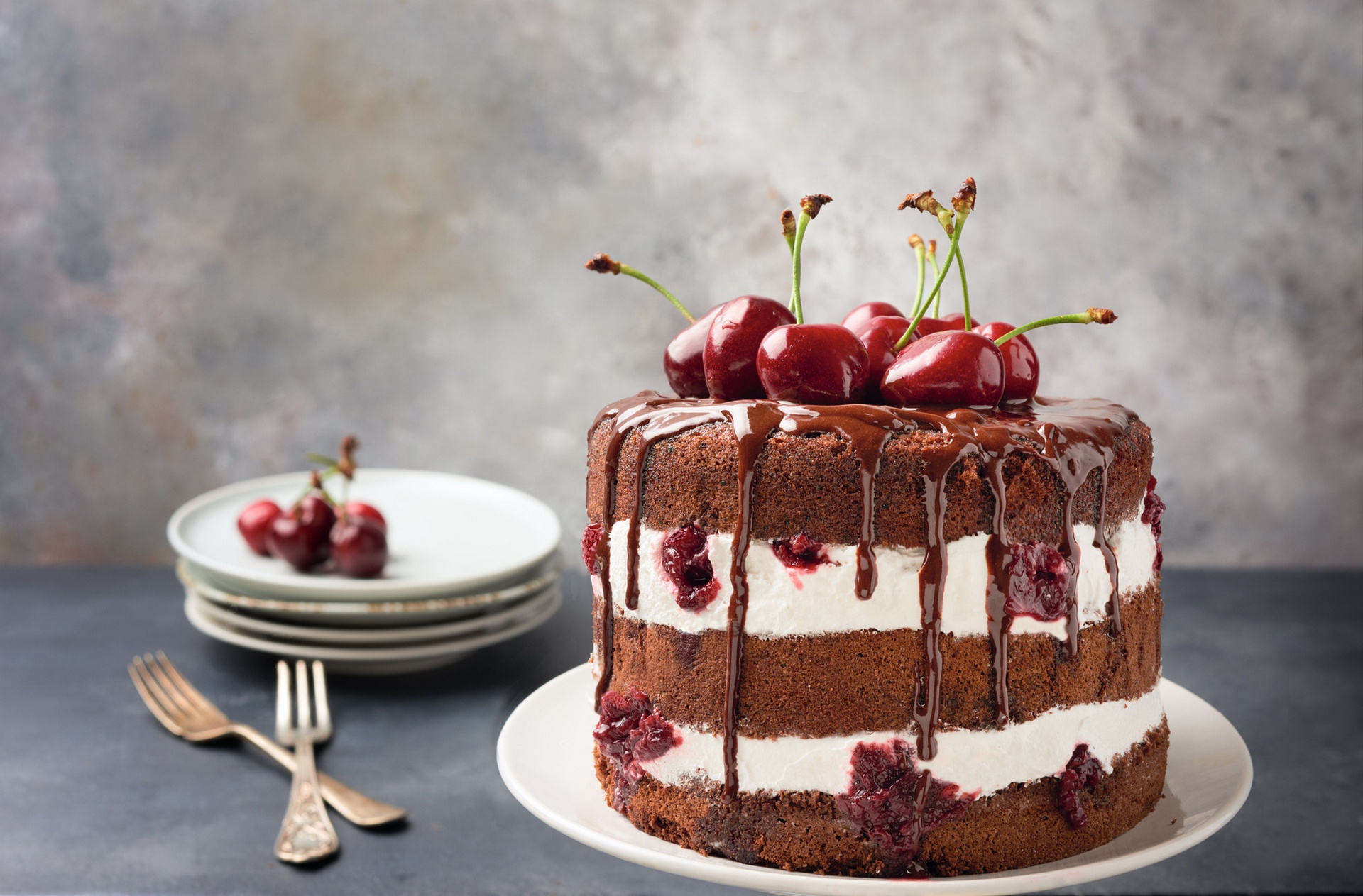 Tall Cake with Cherries on Top