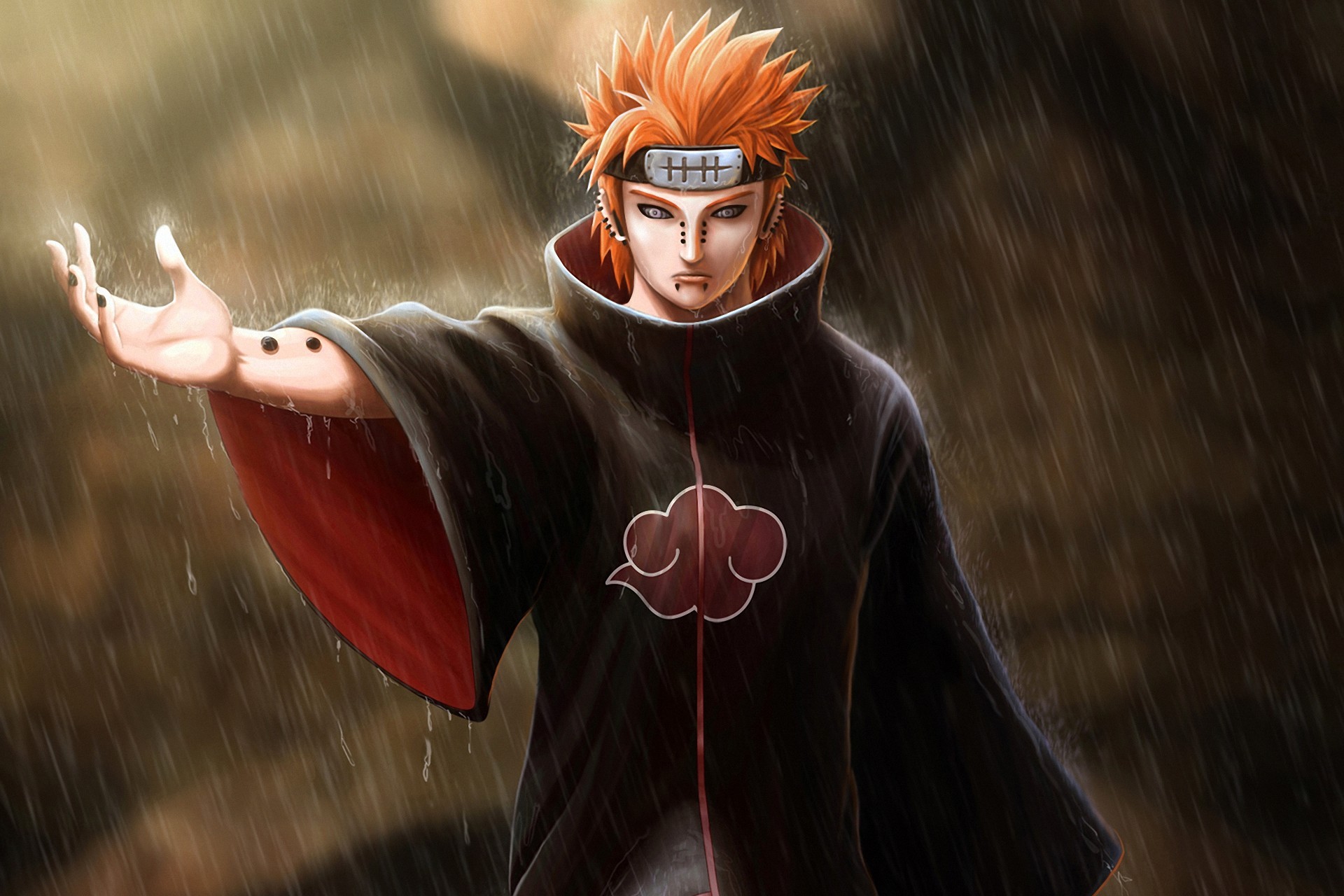 Wallpaper rain, hand, piercing, art, red, guy, bandana, naruto for mobile  and desktop, section сэйнэн, resolution 1920x1280 - download