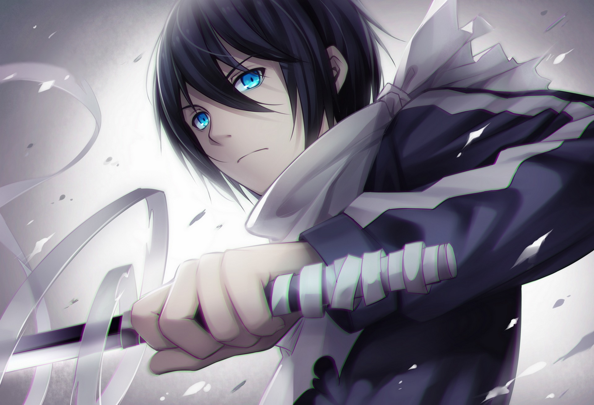 Download wallpaper weapons, katana, anime, art, guy, bandages, tidsean,  yato, section mood in resolution 1920x1308