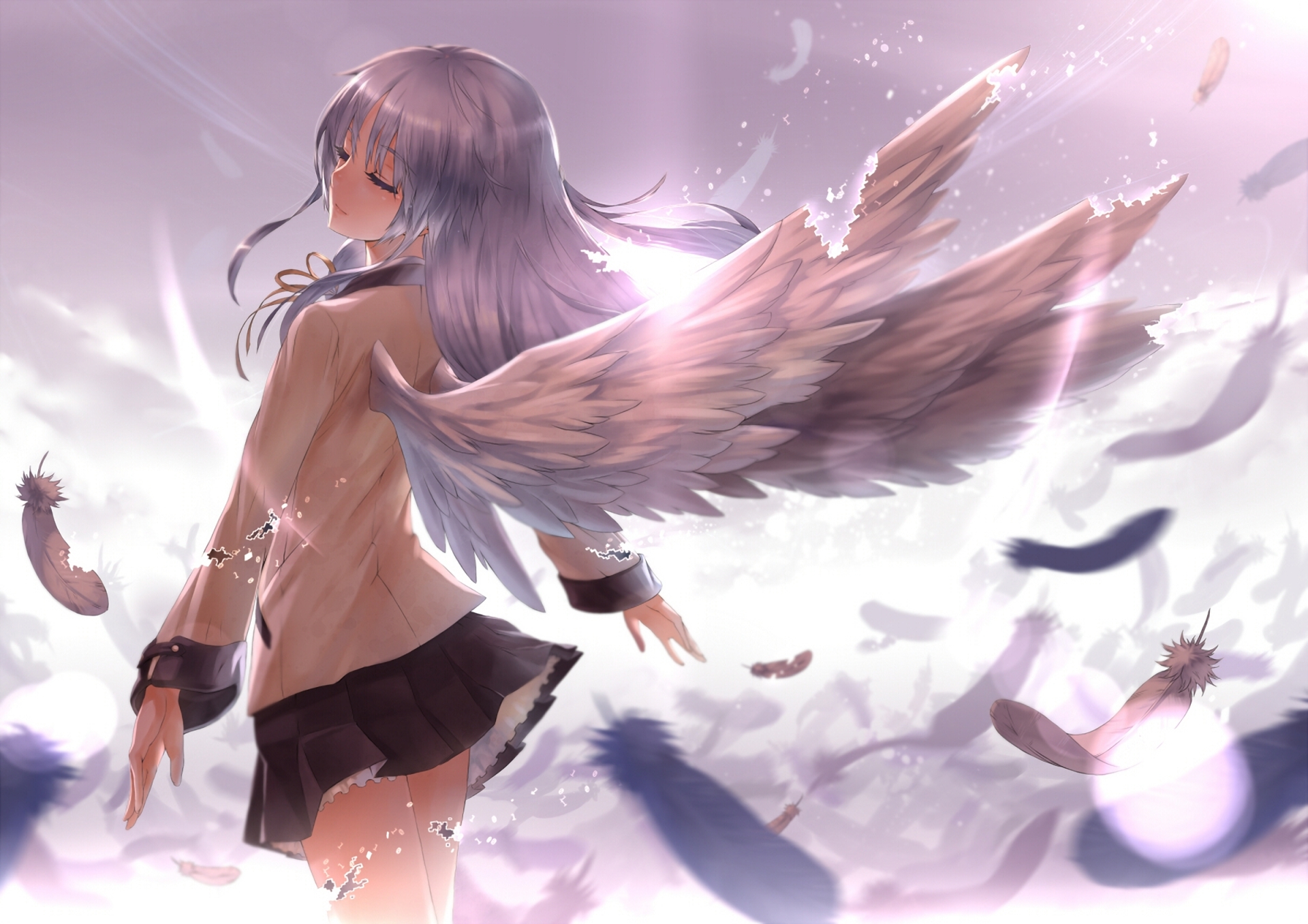 Wallpaper girl, light, wings, angel, feathers, Kanade Tachibana, Angel  Beats for mobile and desktop, section прочее, resolution 1920x1357 -  download