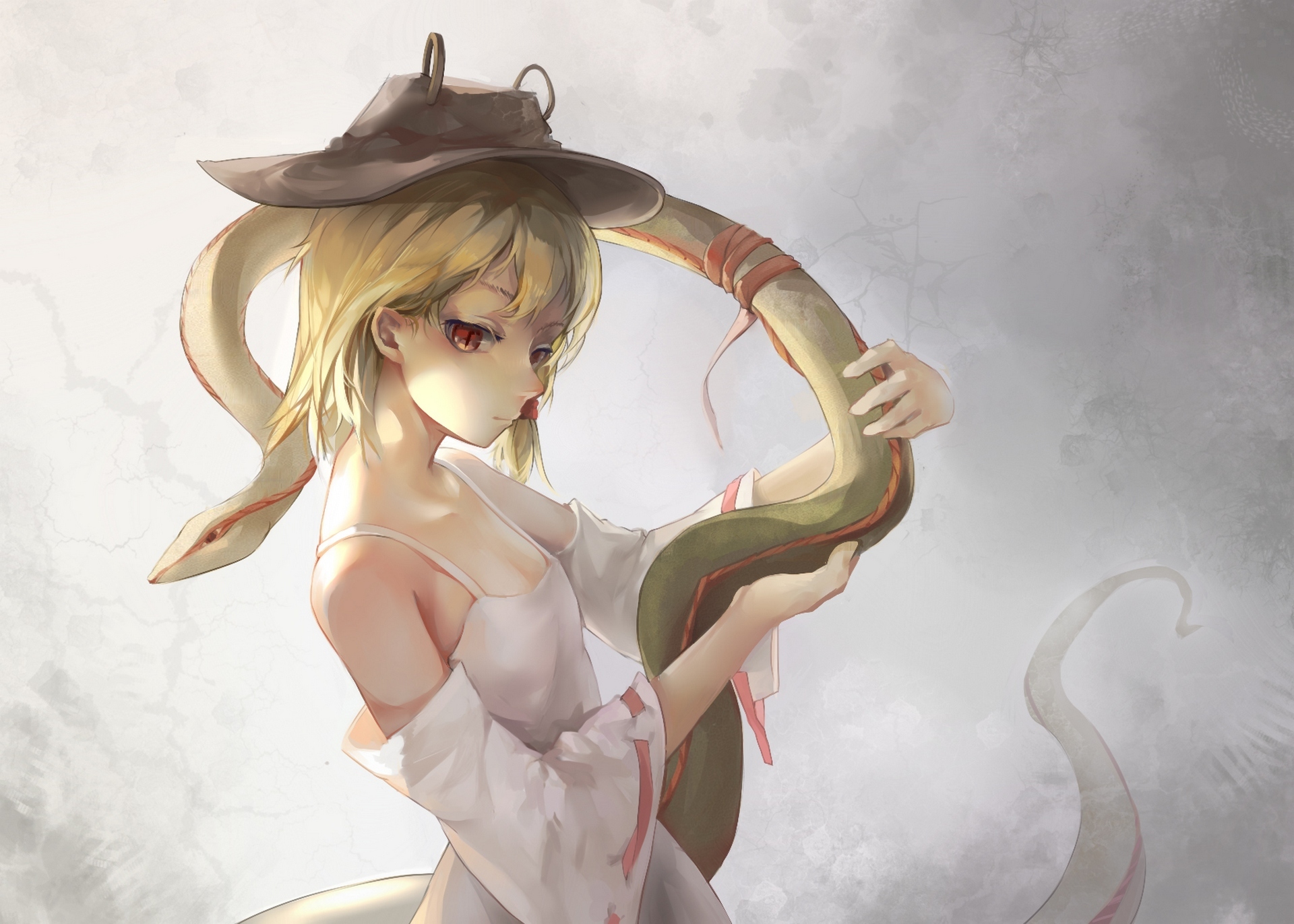 Download wallpaper girl, snake, hat, anime, art, touhou, moriya suwako,  gensou kuro usagi, section other in resolution 1920x1372