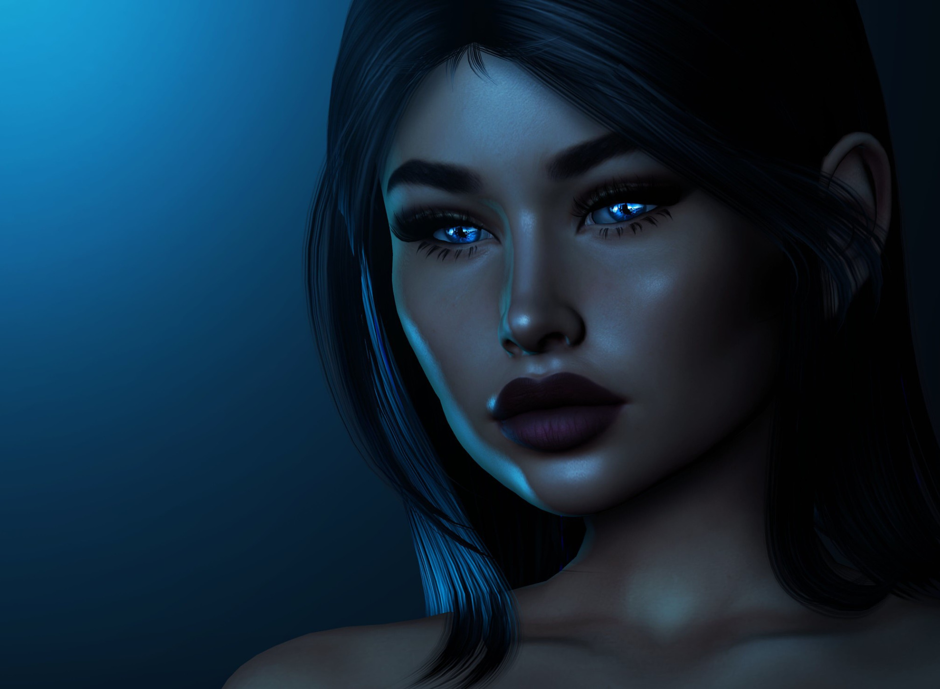 Download Wallpaper Girl, Face, Rendering, Hair, Section Rendering In 