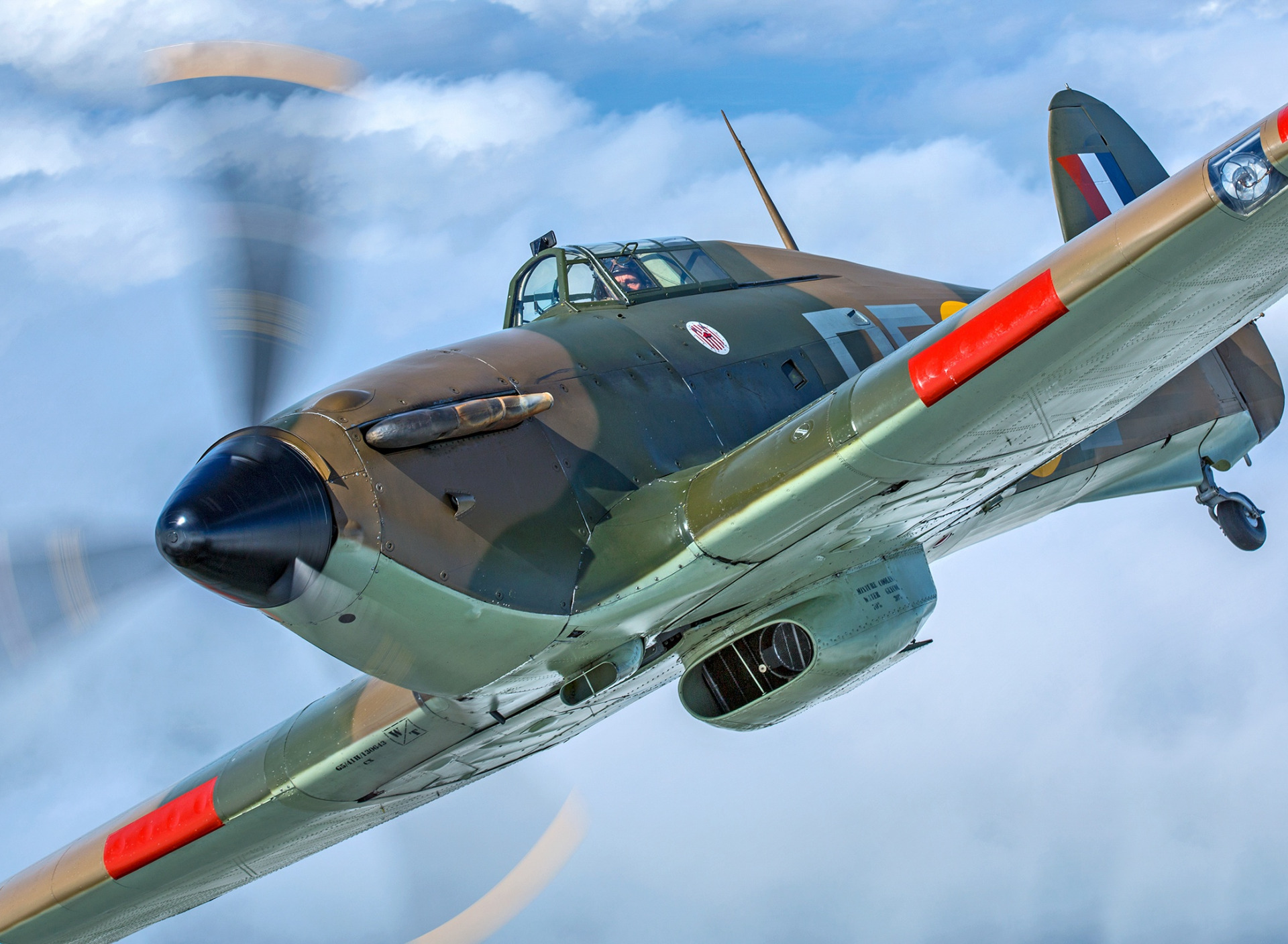 Download wallpaper Clouds, Screw, Fighter, Hawker Hurricane, Hurricane ...