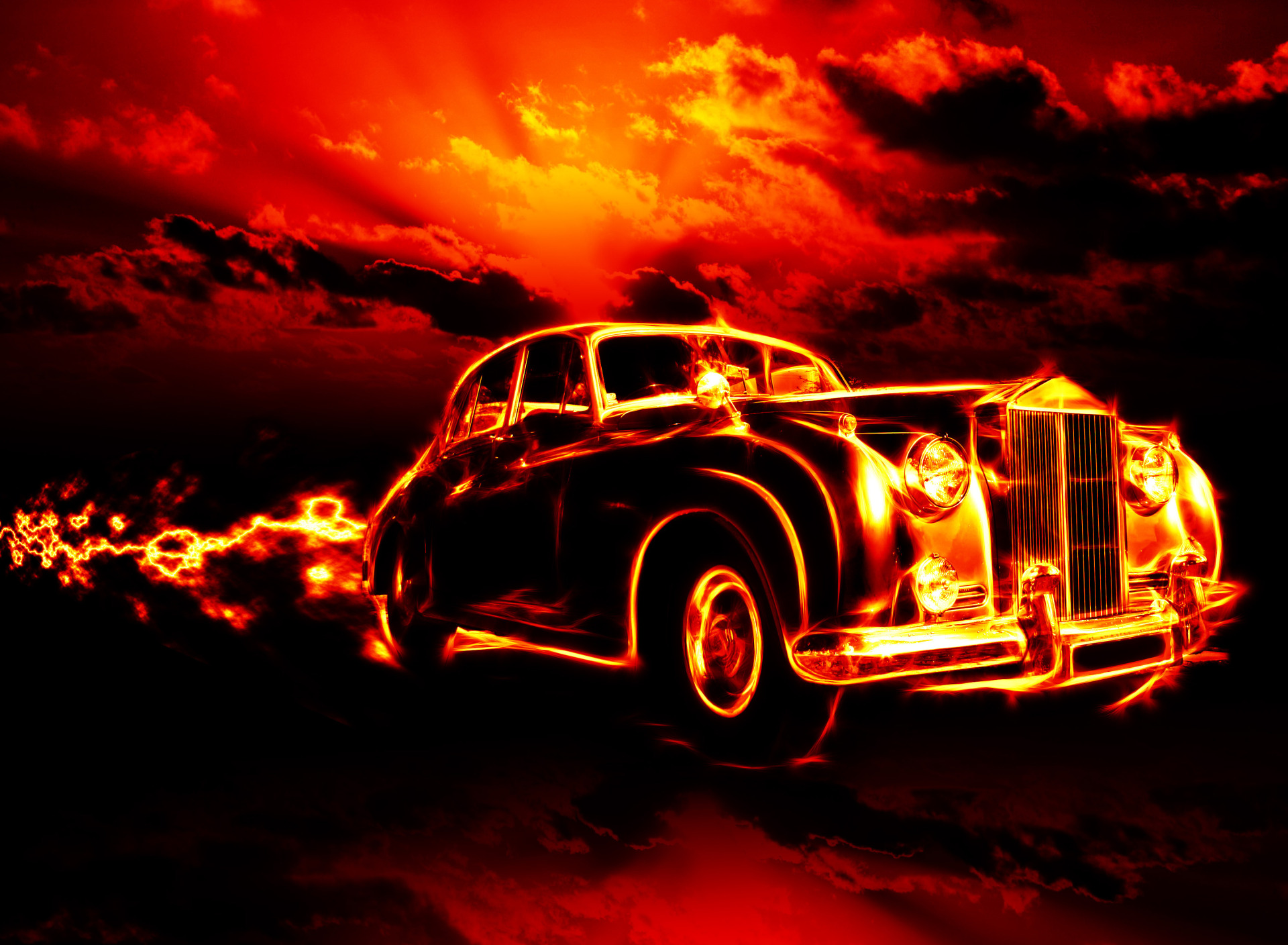 Download Wallpaper Car Clouds Machine City City Fire Flame Fire