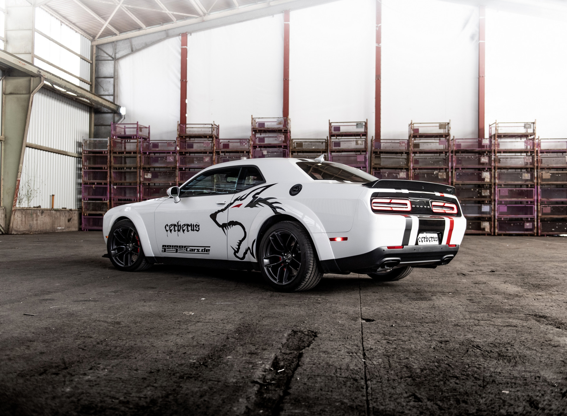 Download Wallpaper White Back Dodge Challenger Side Geigercars Srt Hellcat Cerberus