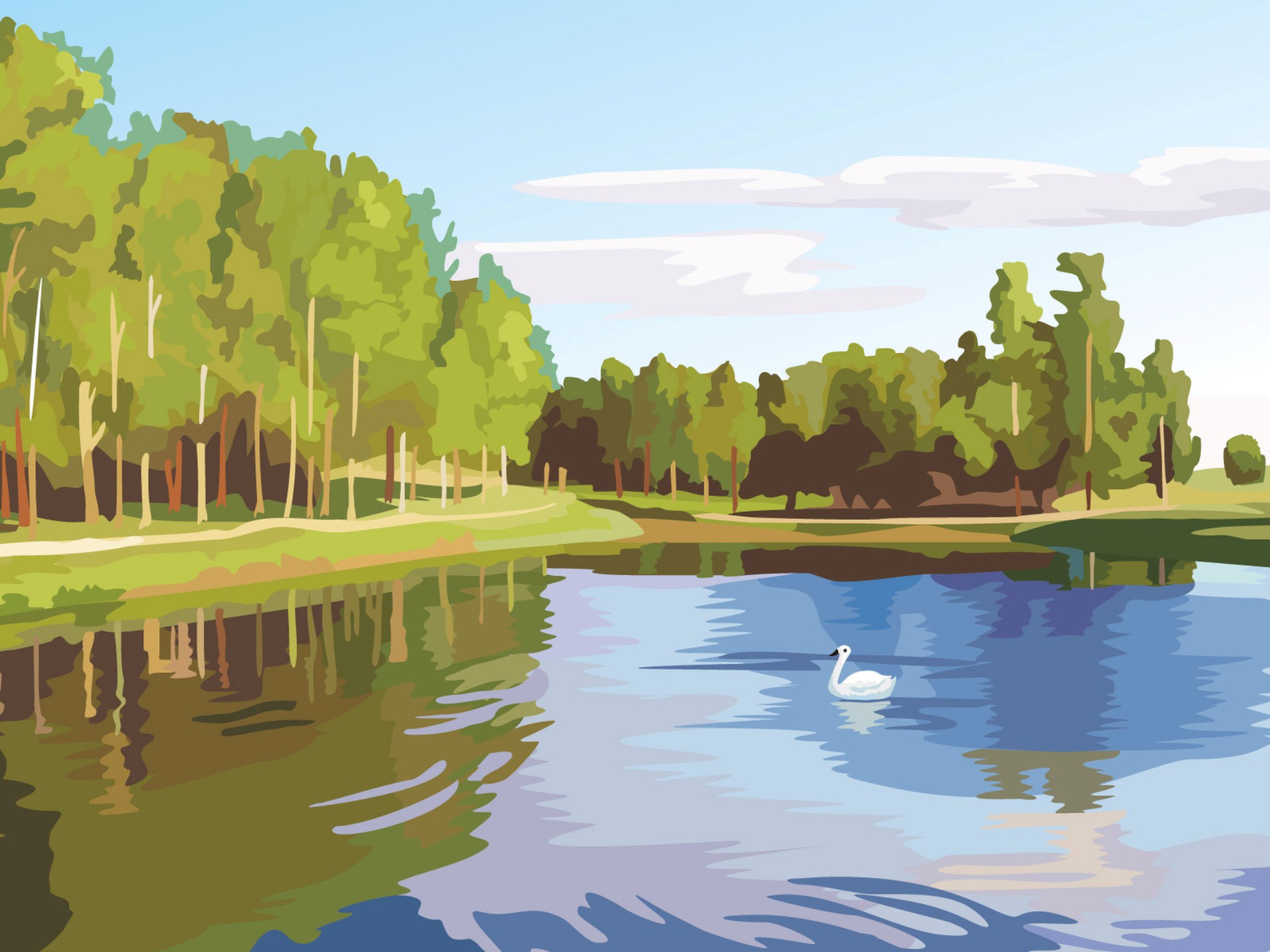 Река детская картинка. Картина по номерам Лебединое озеро. Речка рисунок. Мультяшные пейзажи. Пейзаж для детей.