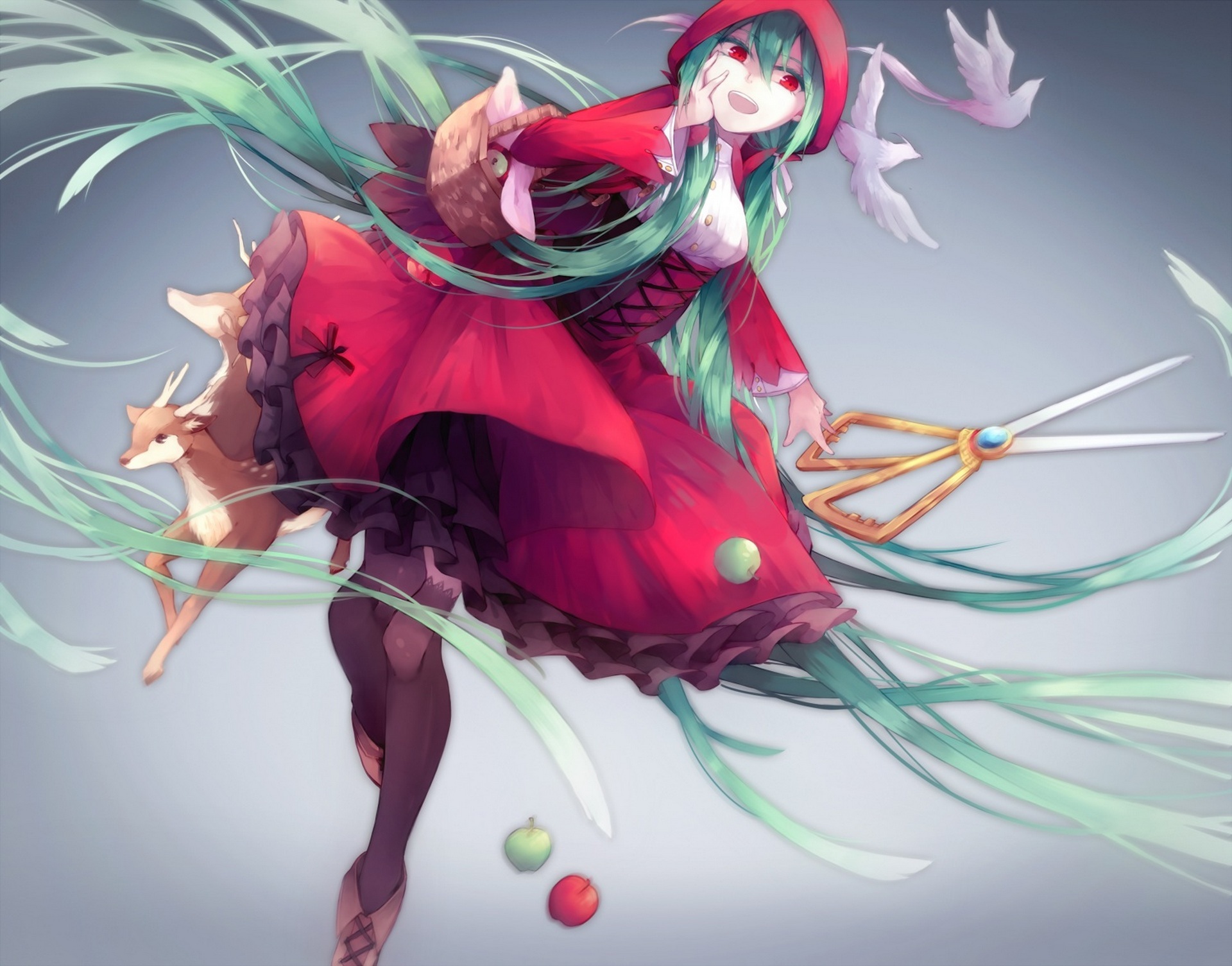 Wallpaper girl, birds, animals, little red riding hood, anime, art, hood,  vocaloid for mobile and desktop, section арт, resolution 1920x1505 -  download