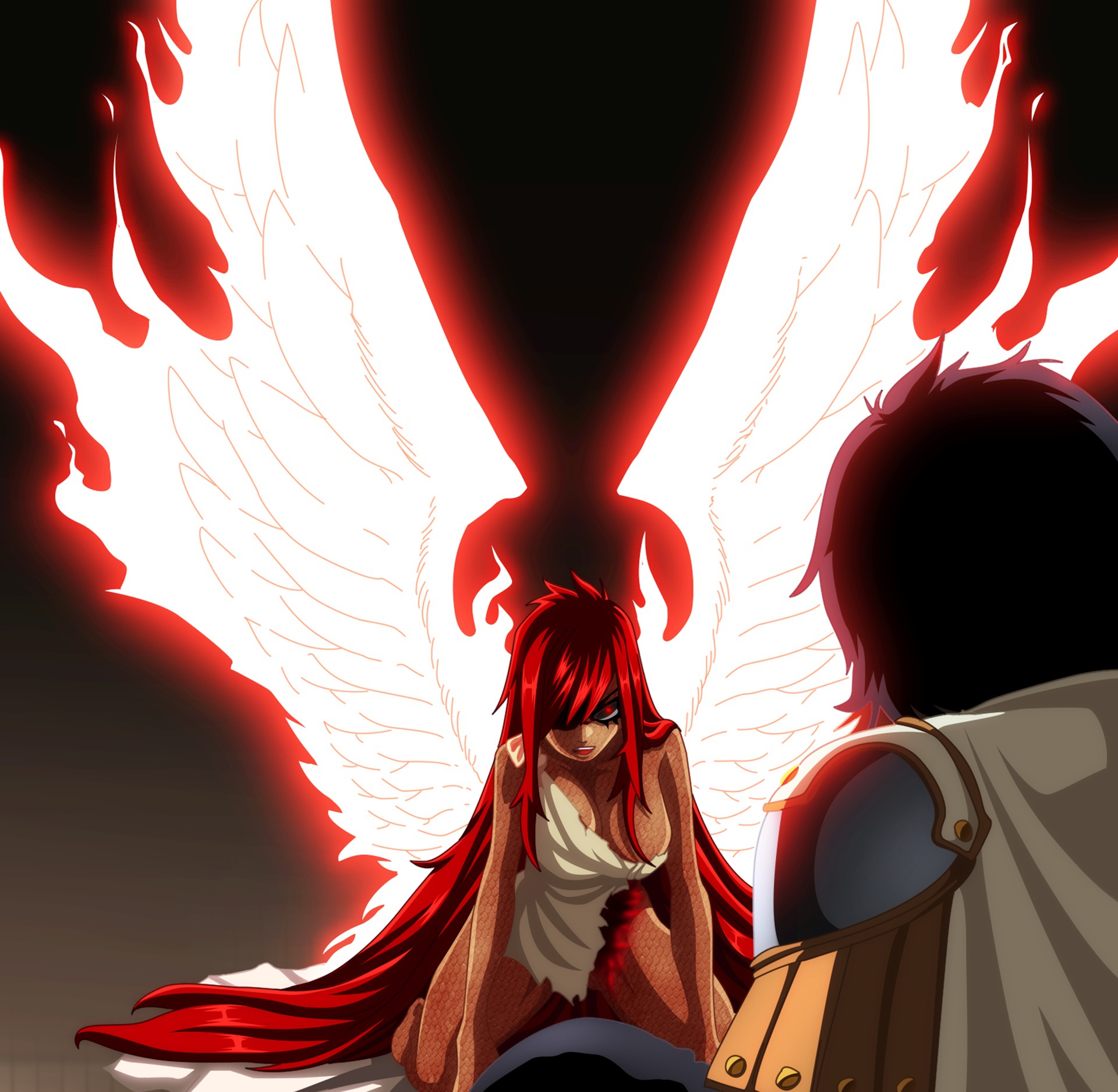 Wallpaper red, girl, game, red hair, dress, anime, wings, red eyes for  mobile and desktop, section сёнэн, resolution 1920x1875 - download