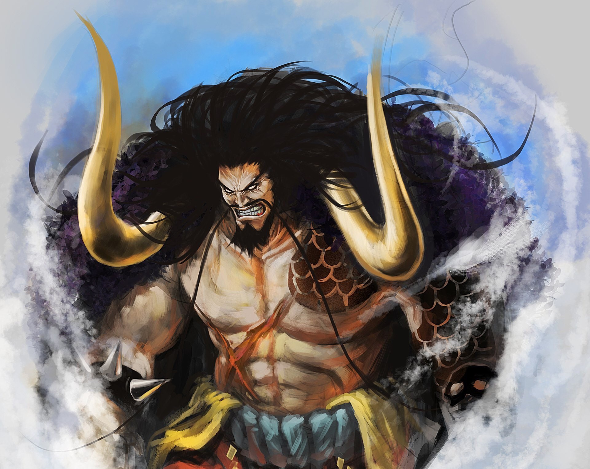 Wallpaper game One Piece horns long hair pirate anime man