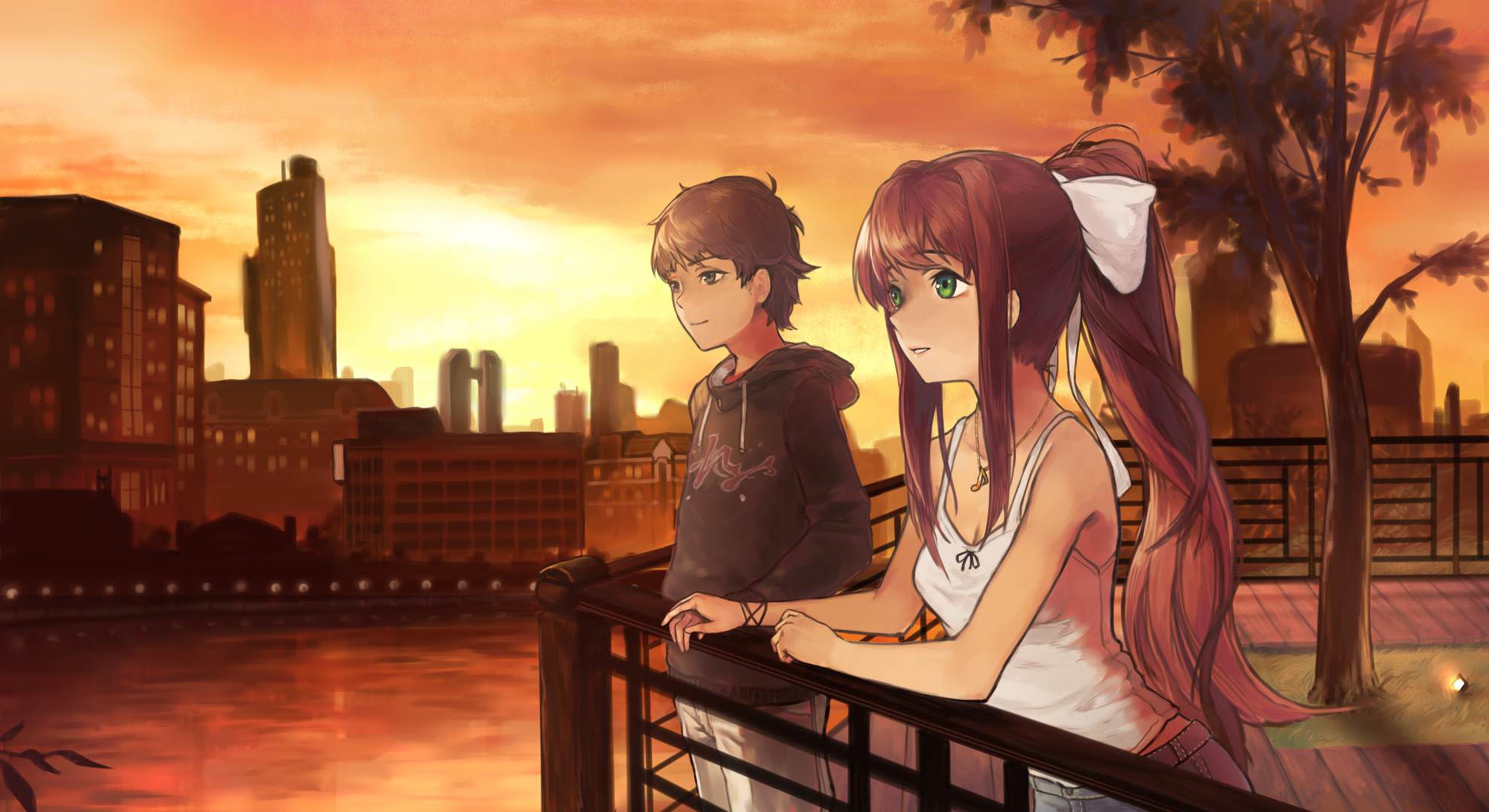 Wallpaper girl, the evening, guy, Monika, Doki Doki Literature Club! for  mobile and desktop, section прочее, resolution 1980x1080 - download