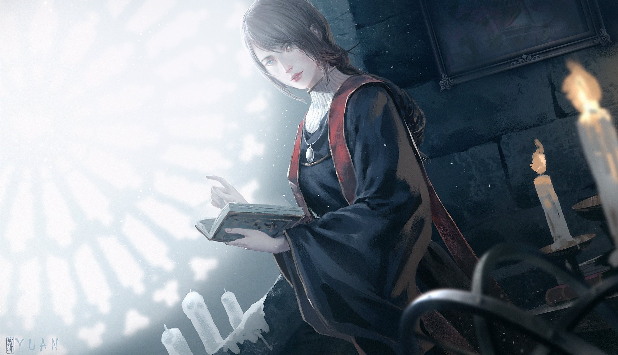 Download wallpaper girl, candles, book, Elden Ring, xuchaoyuan, Sorceress  Sellen, section games in resolution 2000x1148