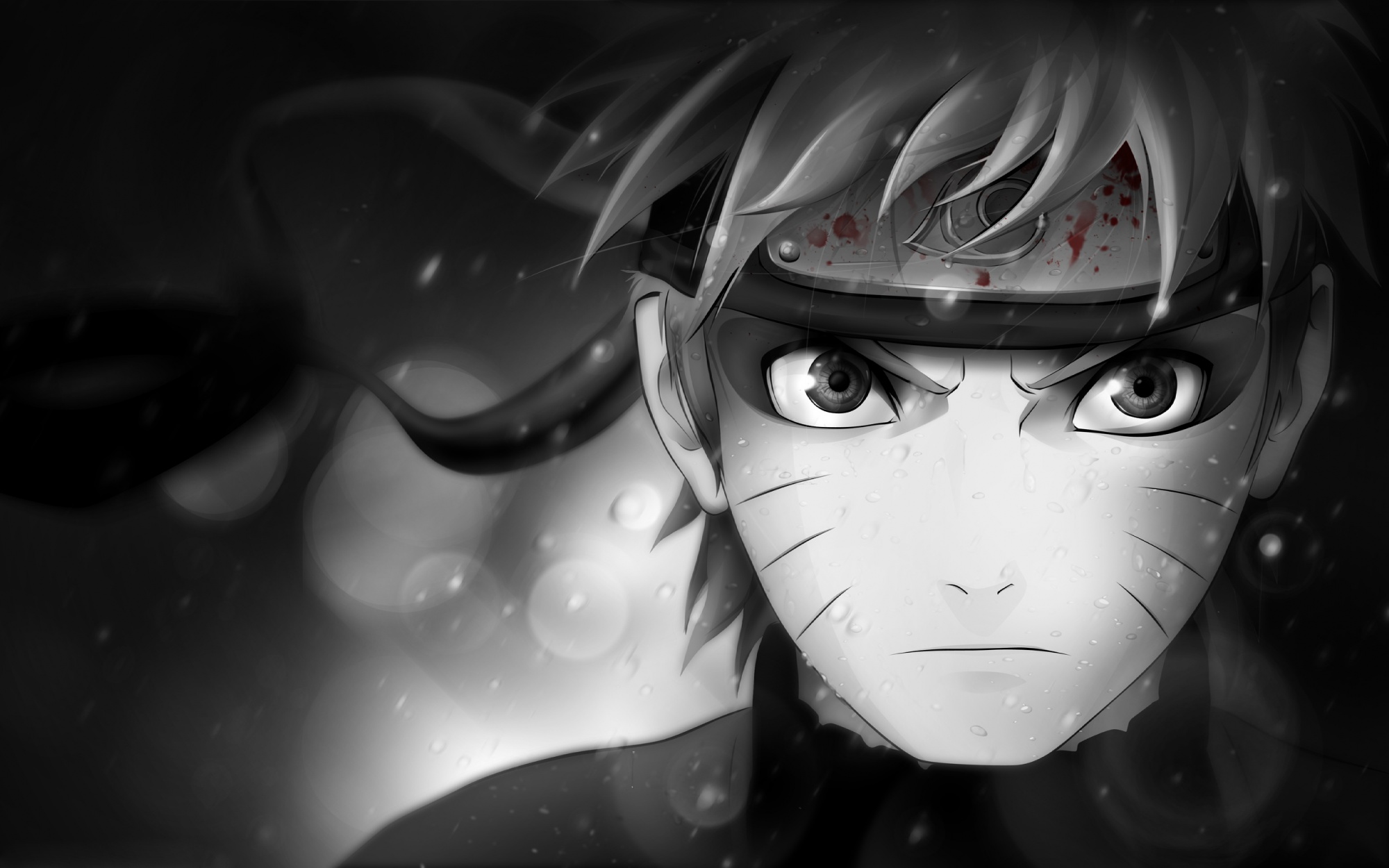 Wallpaper look, character, blood, black and white, symbol, headband, Naruto,  Naruto for mobile and desktop, section сёнэн, resolution 2000x1250 -  download