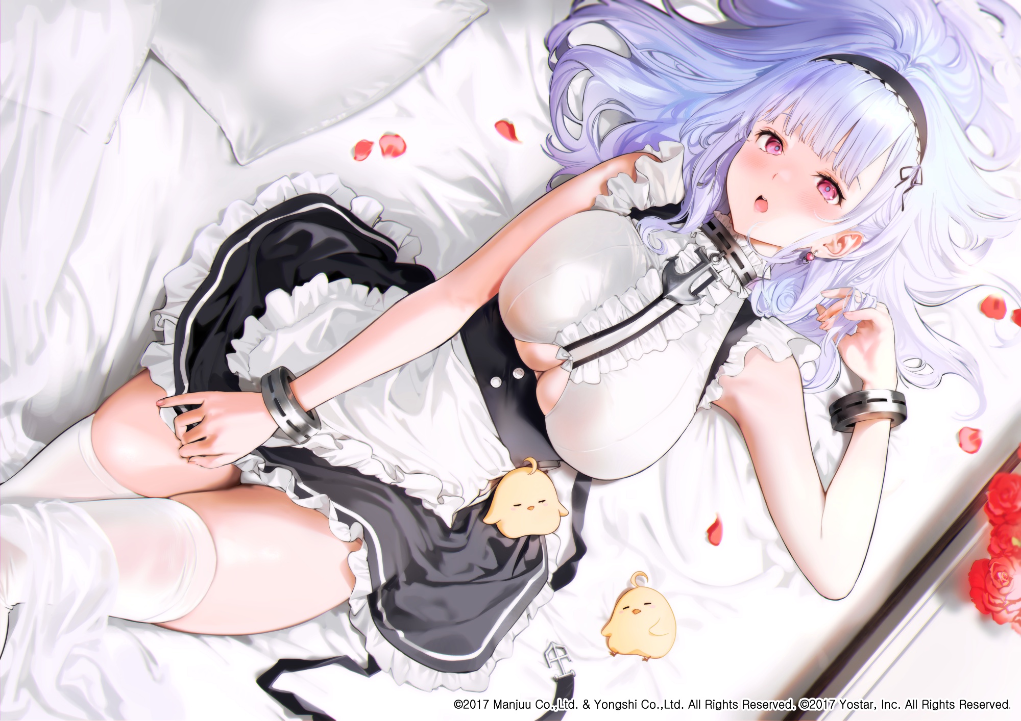 Download wallpaper chickens, bed, roses, petals, Dido, Azur Lane, by mery,  section games in resolution 2000x1414