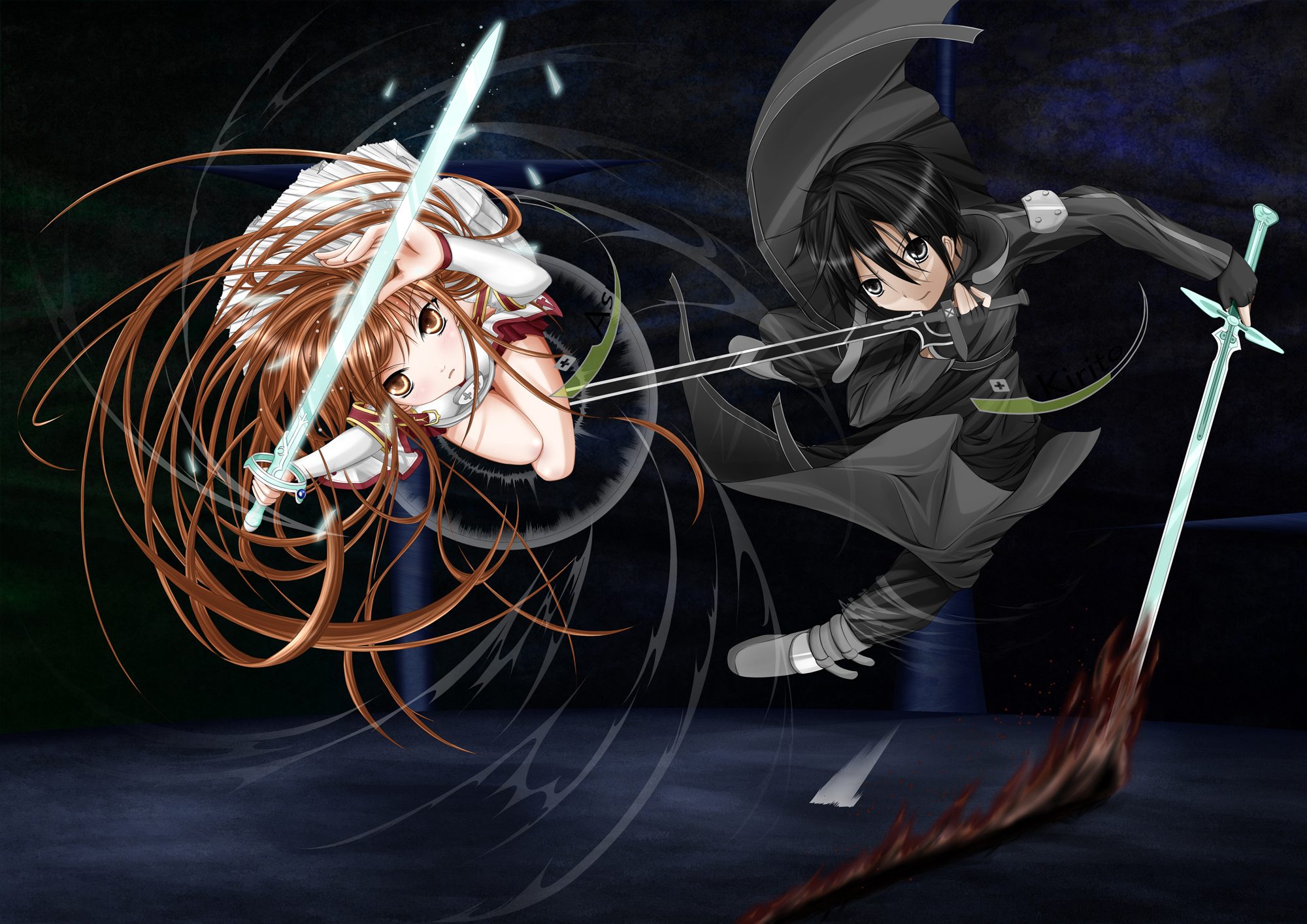 Download wallpaper girl, weapons, sword, male, Anime, battle, cloak, long  hair, section shonen in resolution 2000x1414