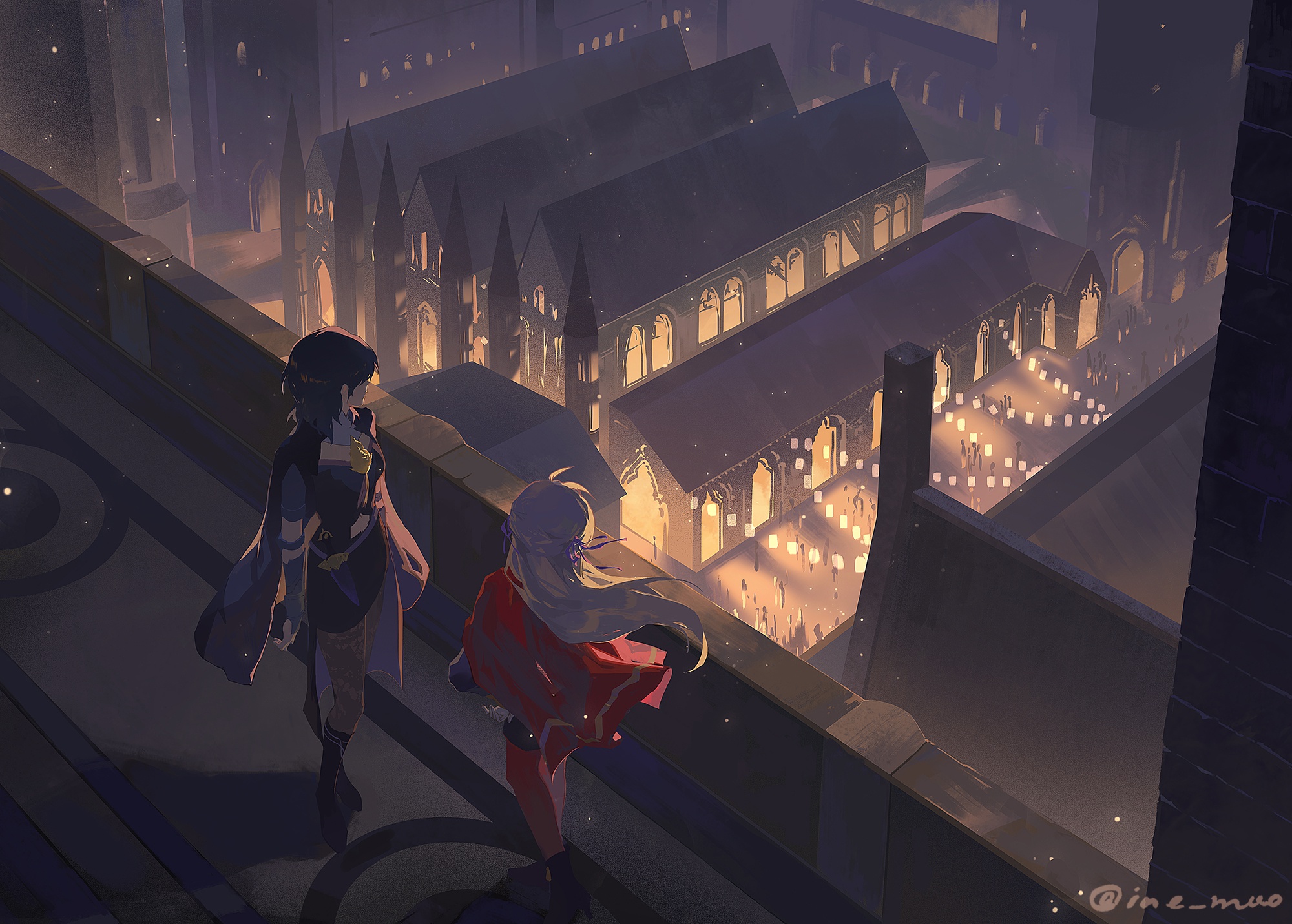 roof, the city, girls, the evening, Fire Emblem, Edelgard Von Hresvelg, Вyl...