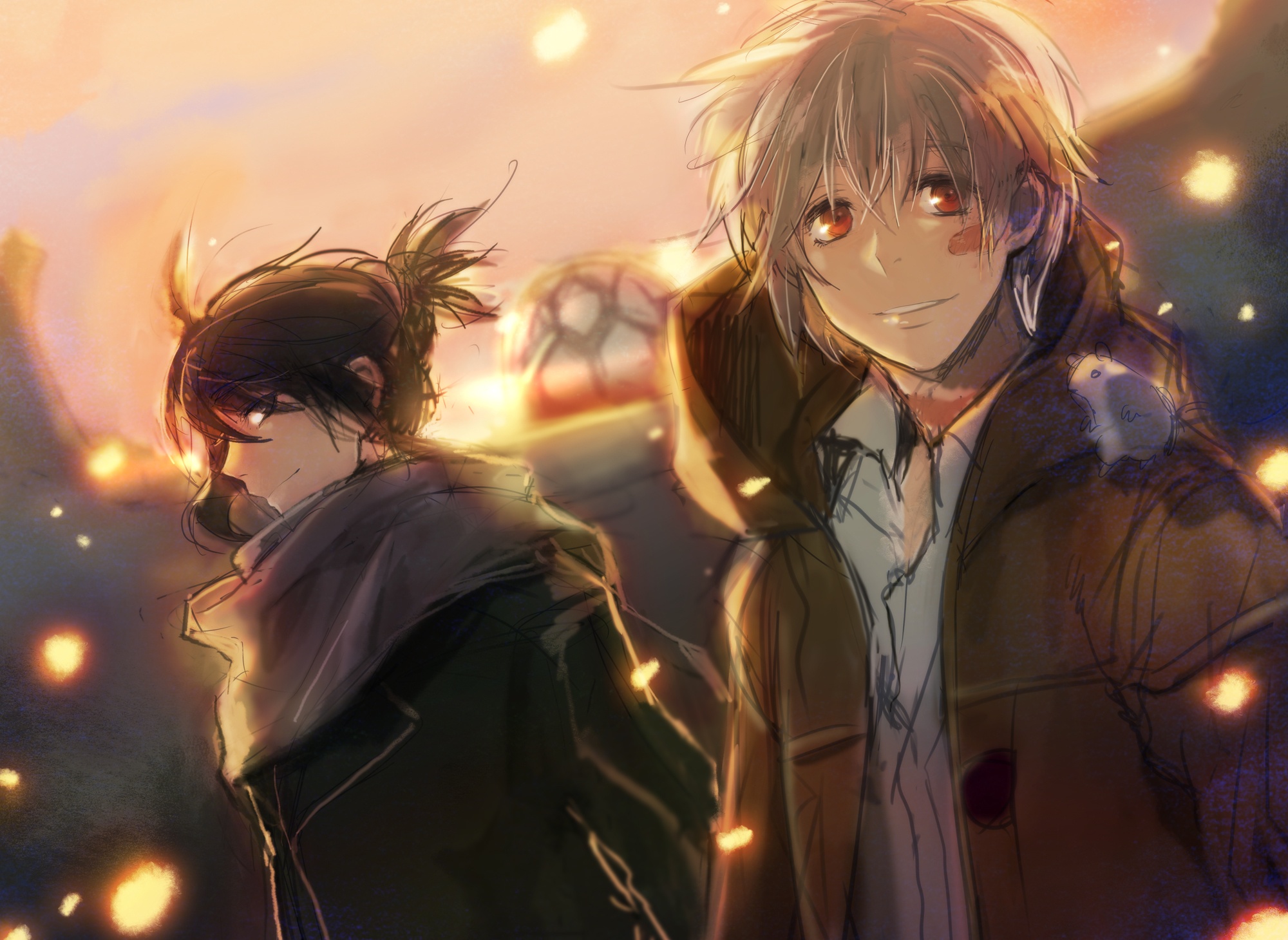 Wallpaper smile, anime, scarf, mouse, art, guys, coat, shion for mobile and  desktop, section аниме, resolution 2000x1460 - download