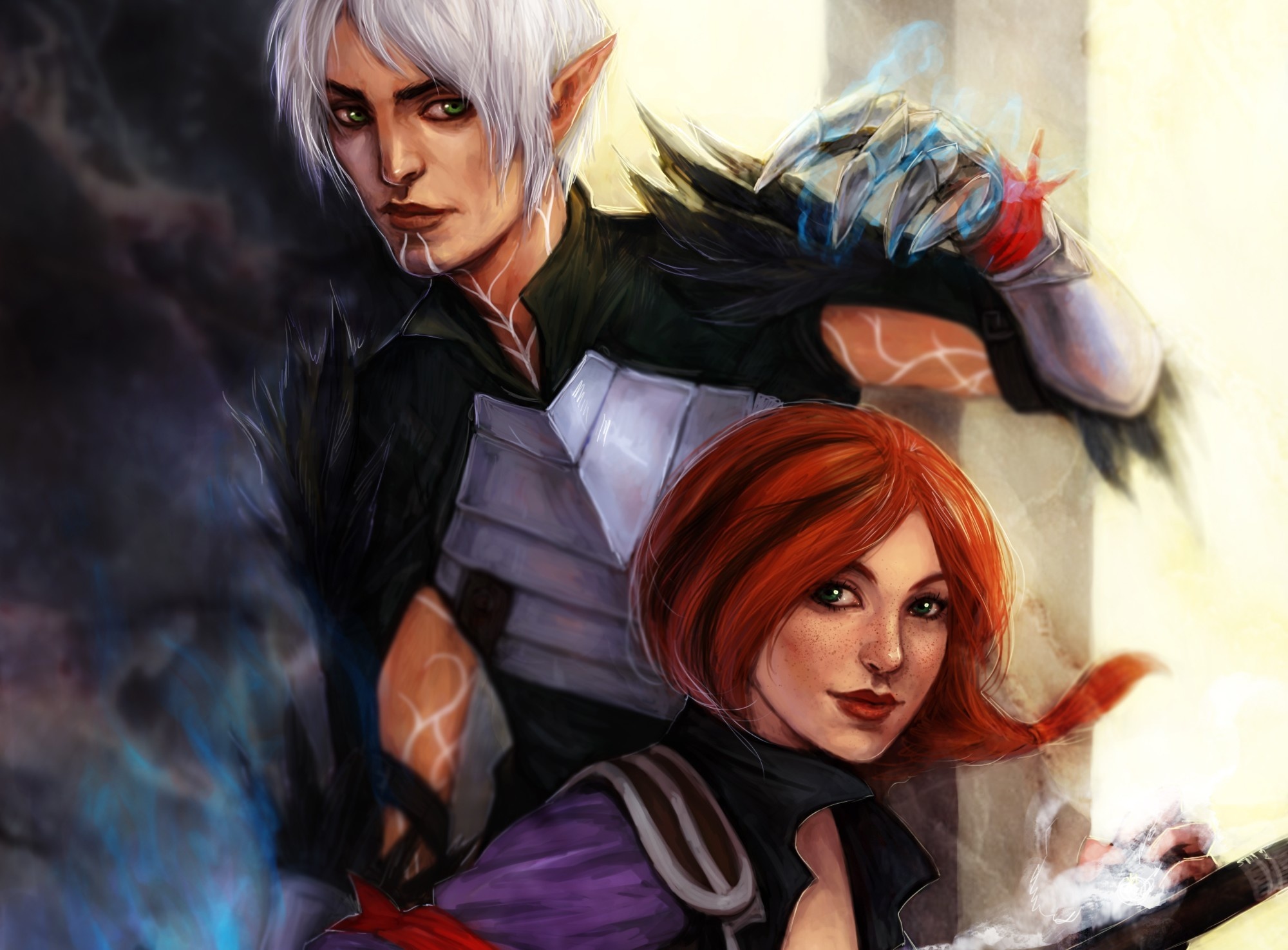 Download wallpaper girl, elf, art, guy, dragon age, Fenris, Hawke, section  games in resolution 2000x1475