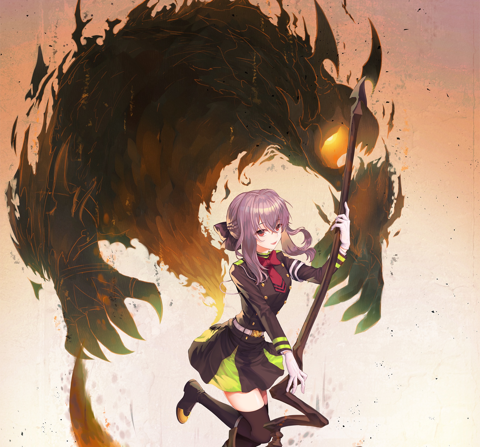 Wallpaper girl, weapons, the demon, braid, Owari no Seraph, The last  Seraphim, Hiiragi, Sinoa, Hiiragi Shinoa for mobile and desktop, section  сёнэн, resolution 2008x1872 - download