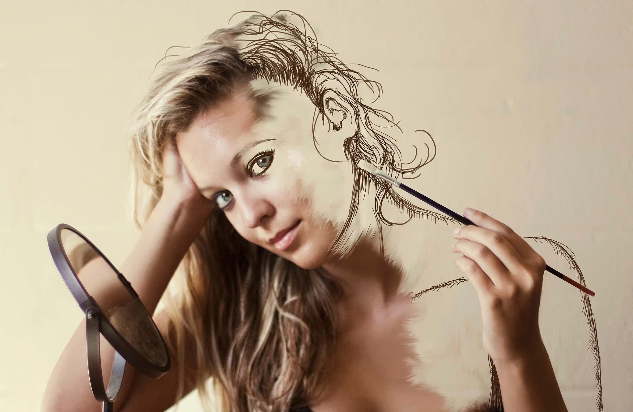 Человек сам творит себя. Рисовать девушку. Девушка с кисточкой. Девушка творчество. Портрет кистью.