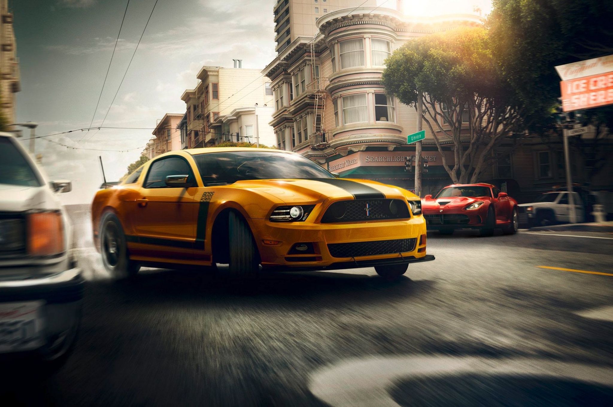 Игра желтая машина. Need for Speed Rivals Ford Mustang dodge. Форд Мустанг стрит. Додж Вайпер Сан Франциско. Форд Мустанг и Додж Вайпер.