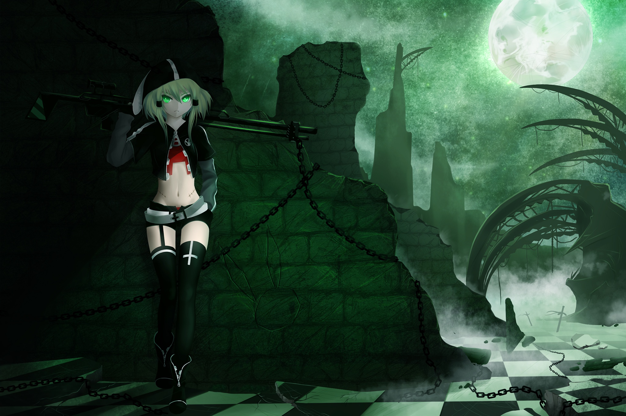 <b>dark</b>, <b>Moon</b>, green eyes, anime, anime girl. 