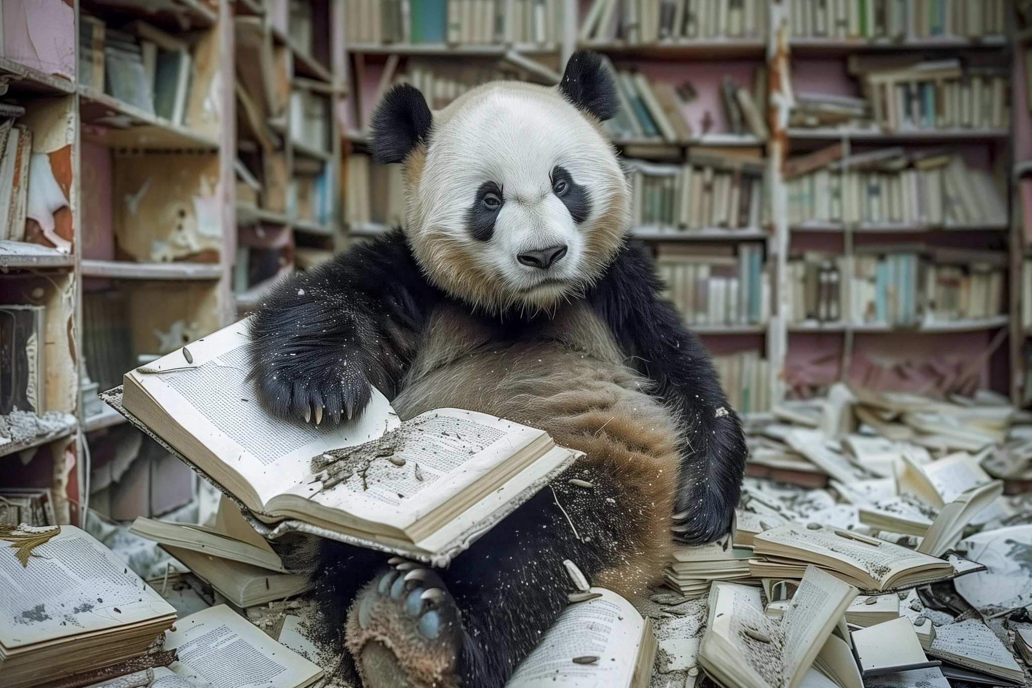 Panda Library Animation Download wallpaper Panda, book, library, neural network, section ai art ...
