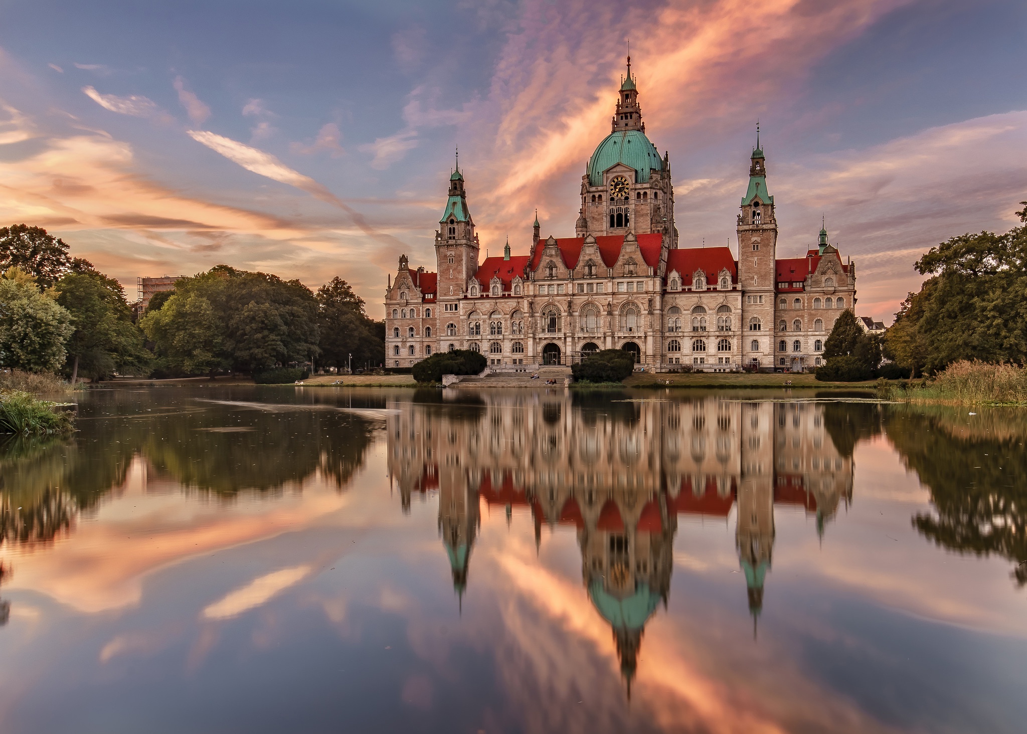 Wallpaper sunset, lake, reflection, the building, Germany, Germany, Hannover,  Hanover for mobile and desktop, section город, resolution 2048x1464 -  download