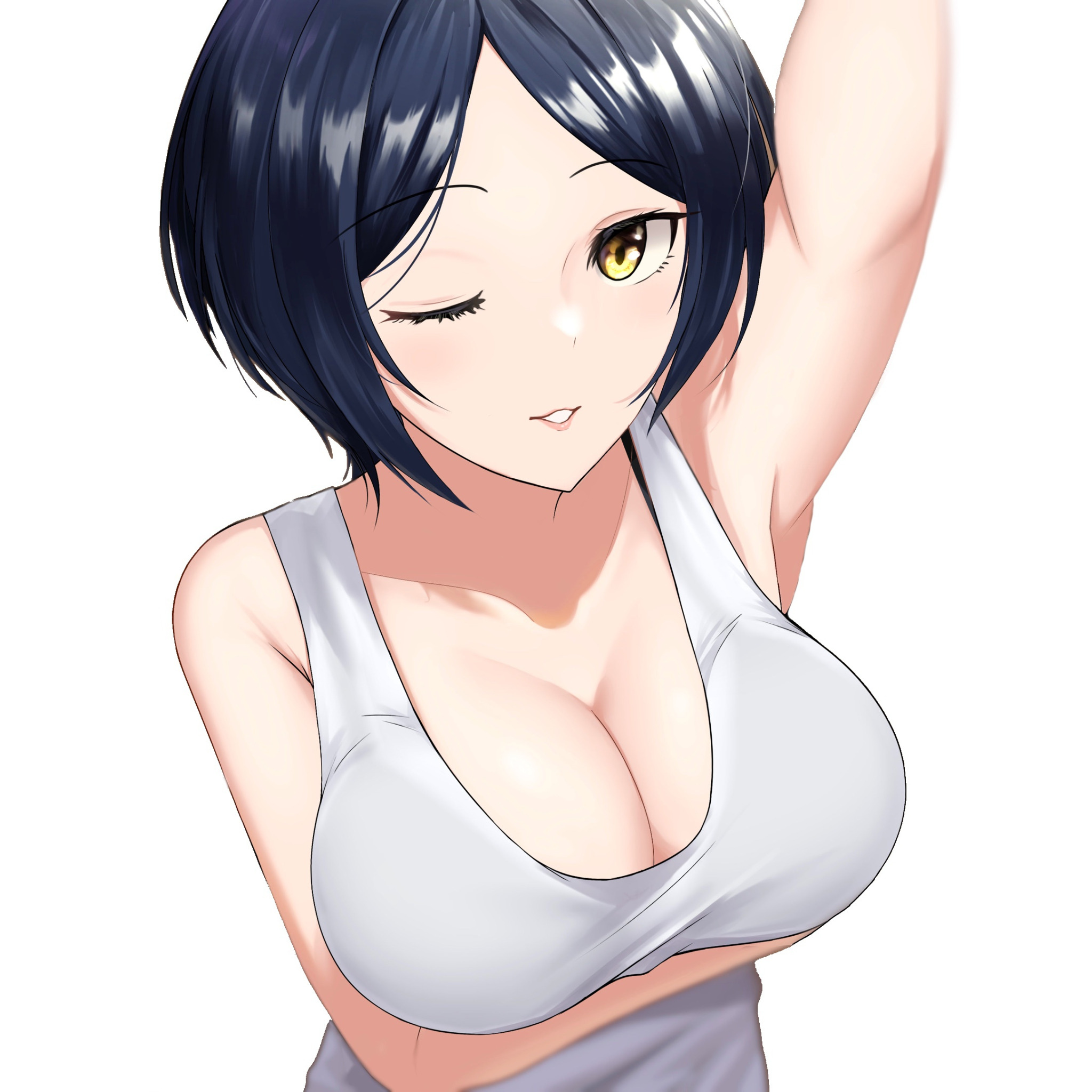 Download wallpaper girl, sexy, boobs, anime, short hair, breasts, big boobs,  babe, section seinen in resolution 2048x2048