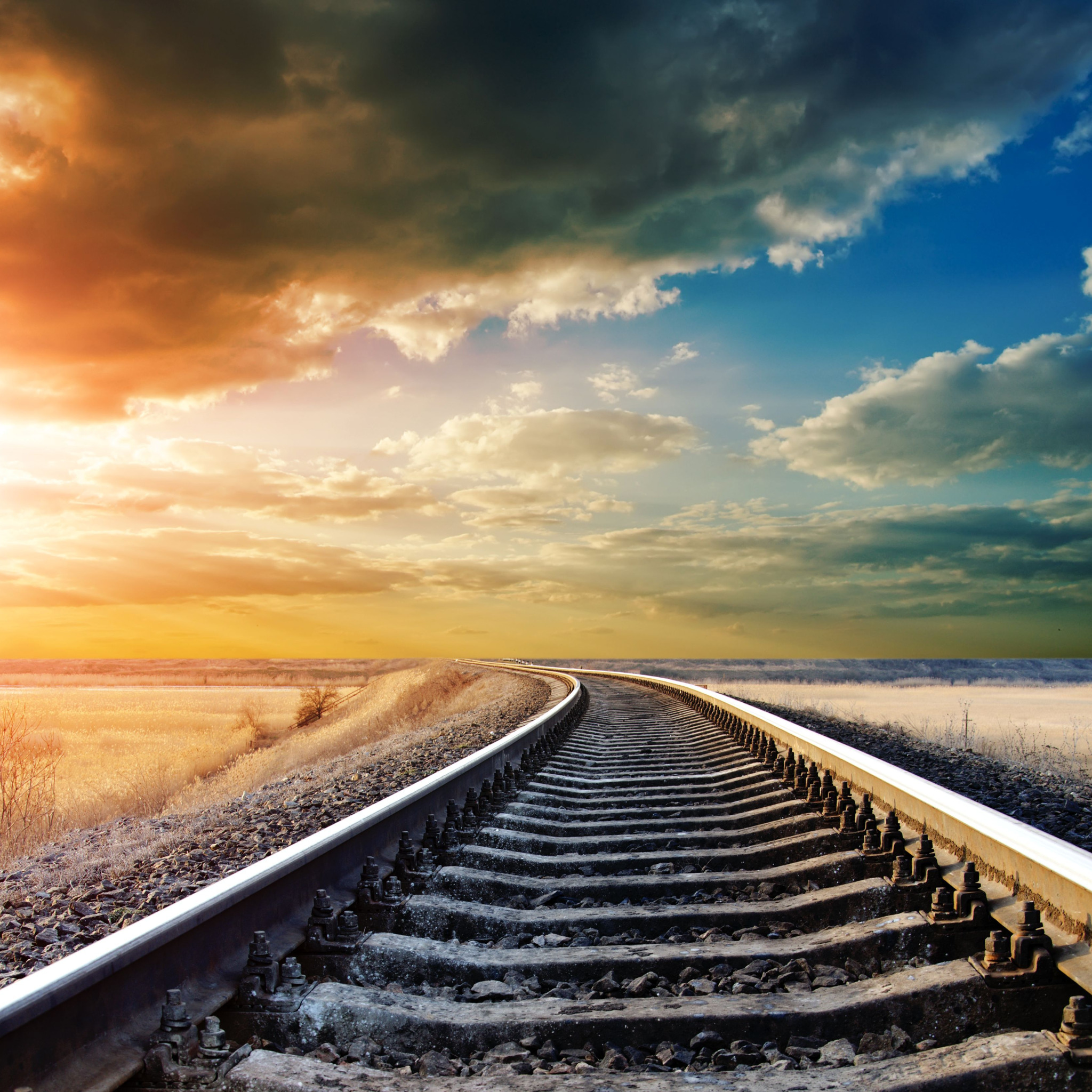 Download wallpaper the sky, clouds, landscape, rails, day, railroad ...