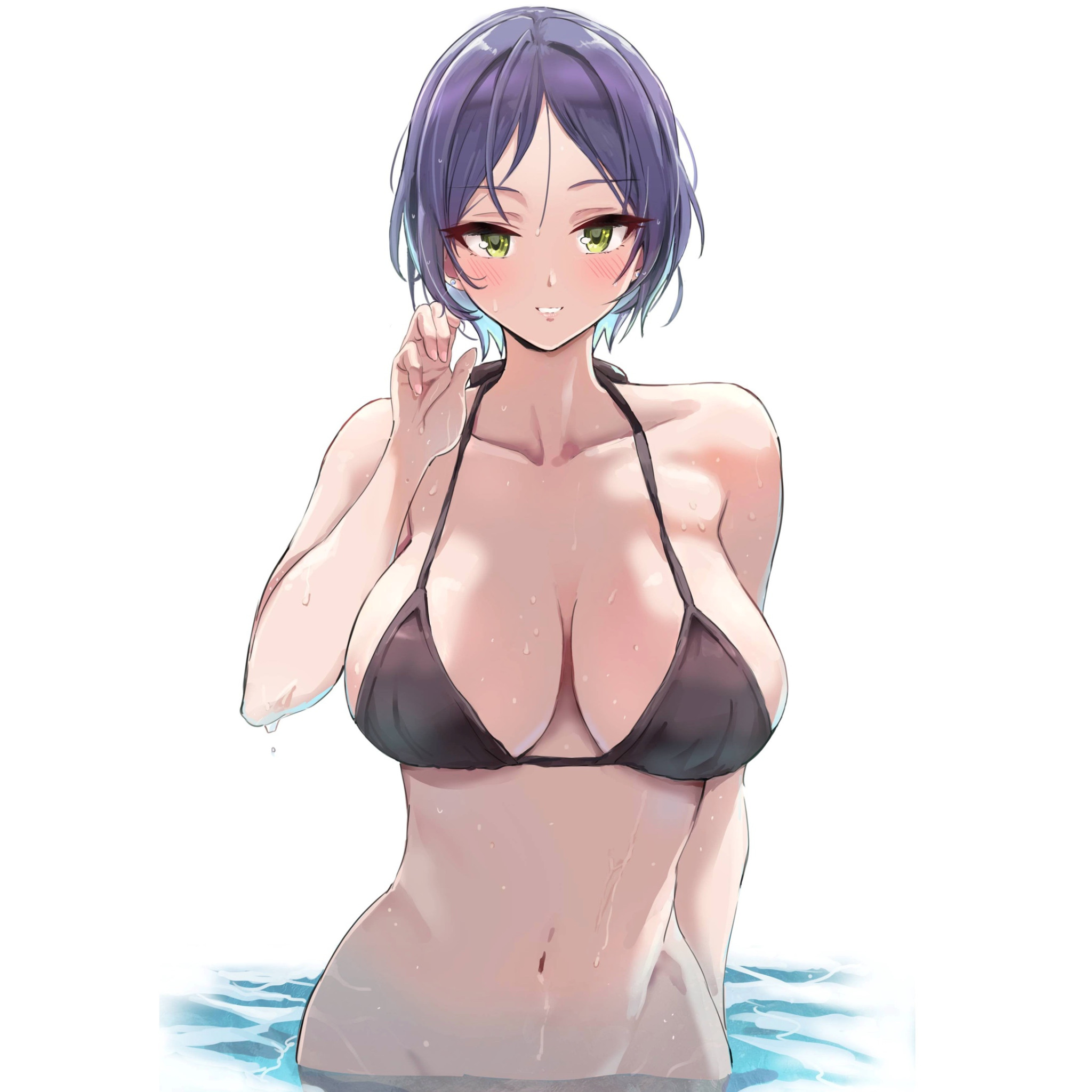 Download wallpaper hot, sexy, wet, boobs, anime, short hair, pretty,  purple, section seinen in resolution 2048x2048