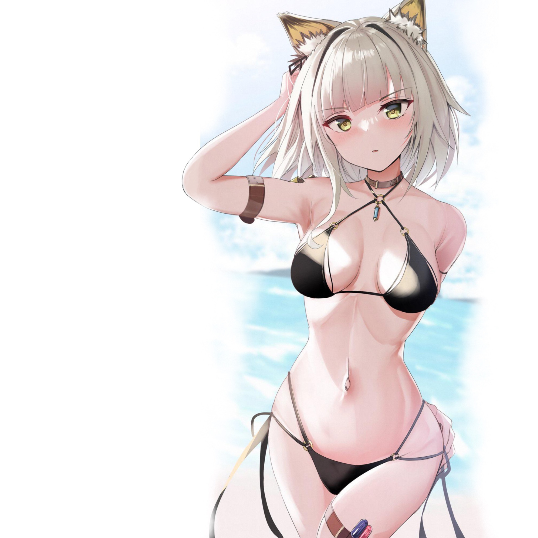 Download wallpaper sexy, anime, cat, pretty, bikini, Kitty, Nothing, black  bikini, section seinen in resolution 2048x2048