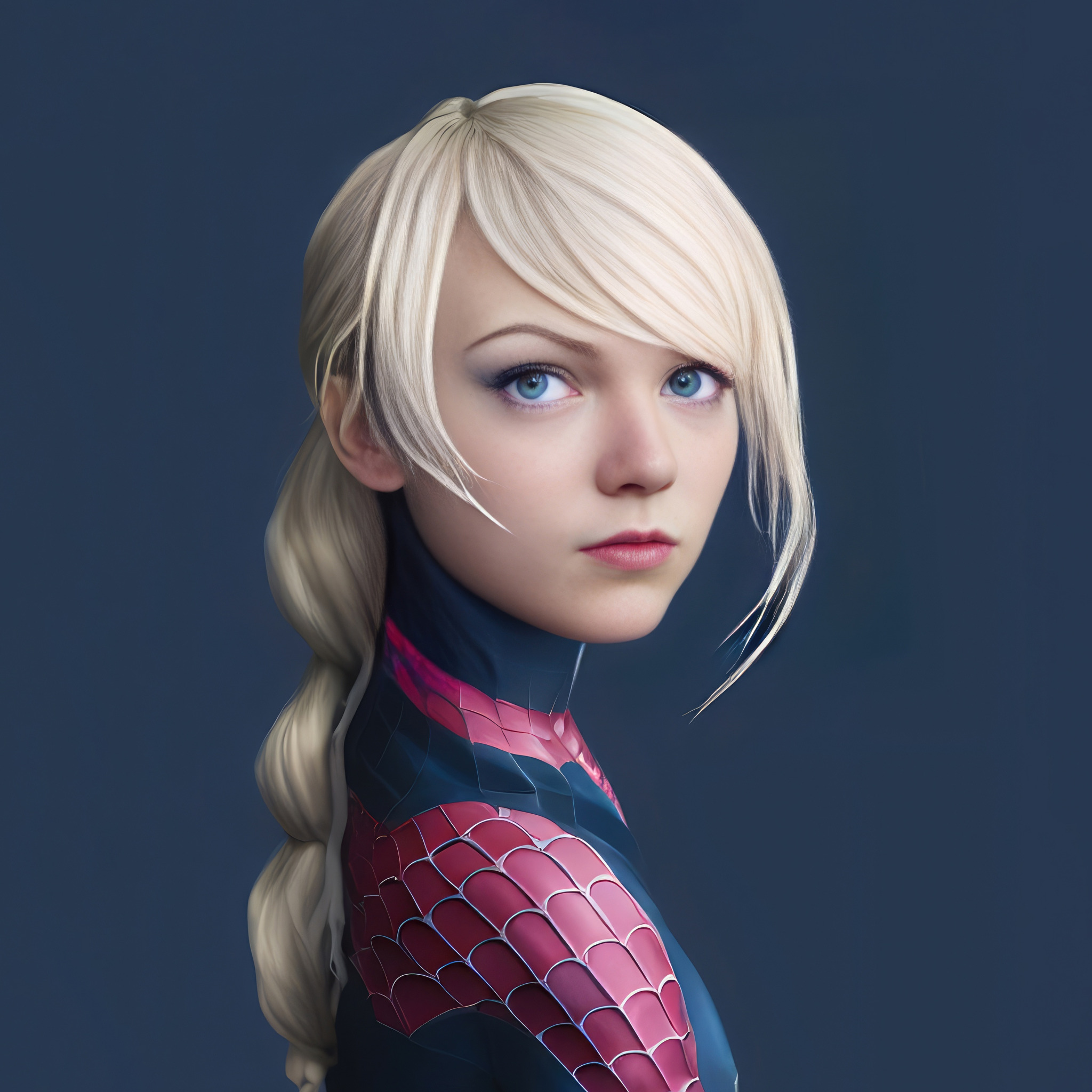 Download wallpaper blonde, braid, blue eyes, comics, beautiful girl, Marvel  Comics, Gwen Stacy, dark grey background, section art in resolution  2048x2048