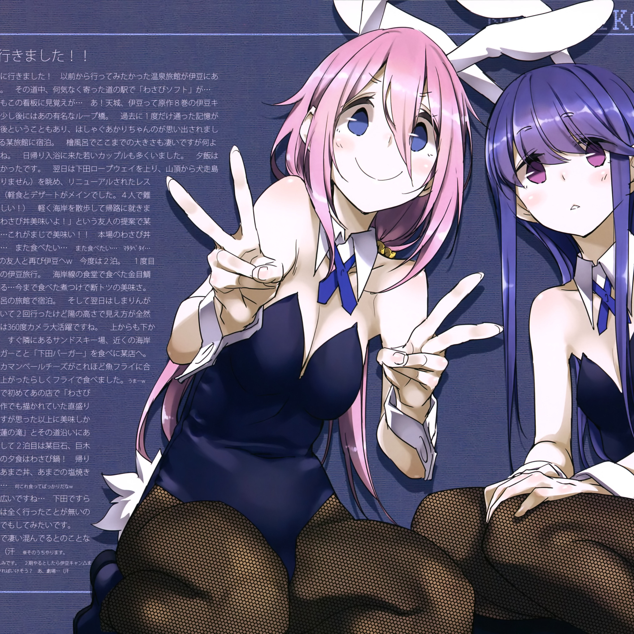 Download wallpaper characters, neckline, friend, the fishnets, pink hair,  sitting on my lap, Go camp, rabbit ears, section shonen in resolution  2048x2048