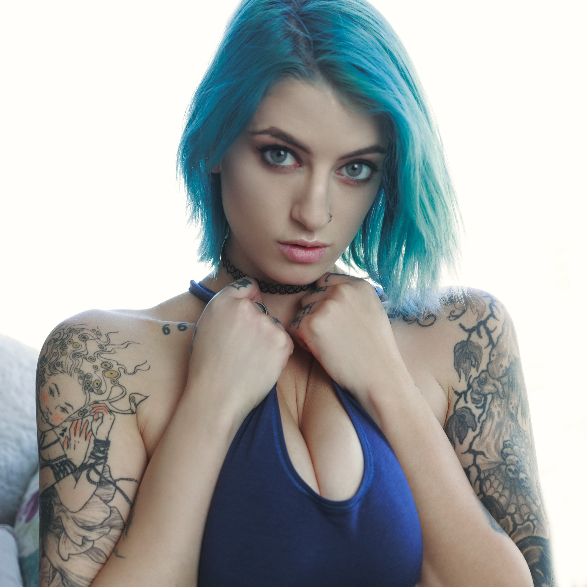 Download wallpaper girl, model, blue hair, Pulp, tatoo, suicide girls,  Pillow Talk, section girls in resolution 2048x2048