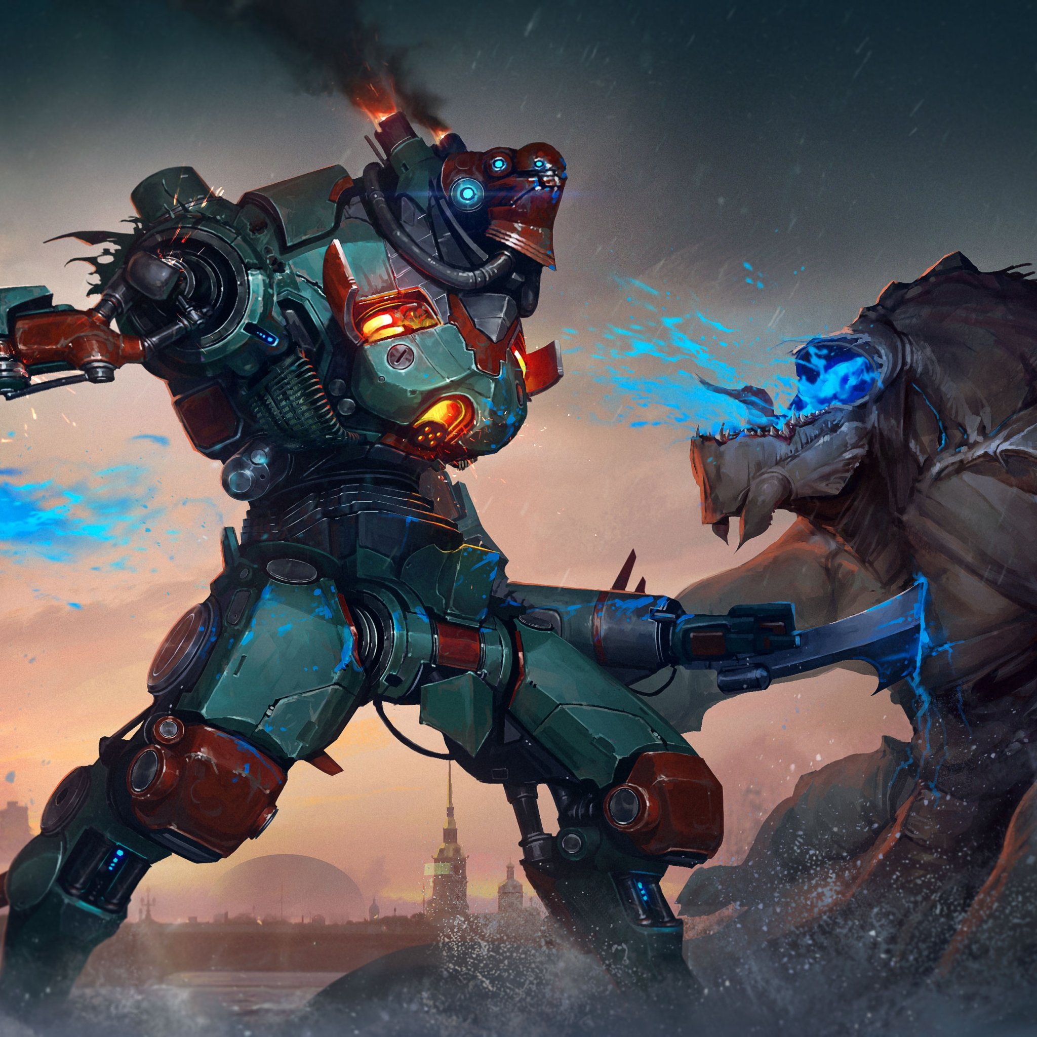 Download wallpaper river, robot, battle, pacific rim, gull, jaeger ...