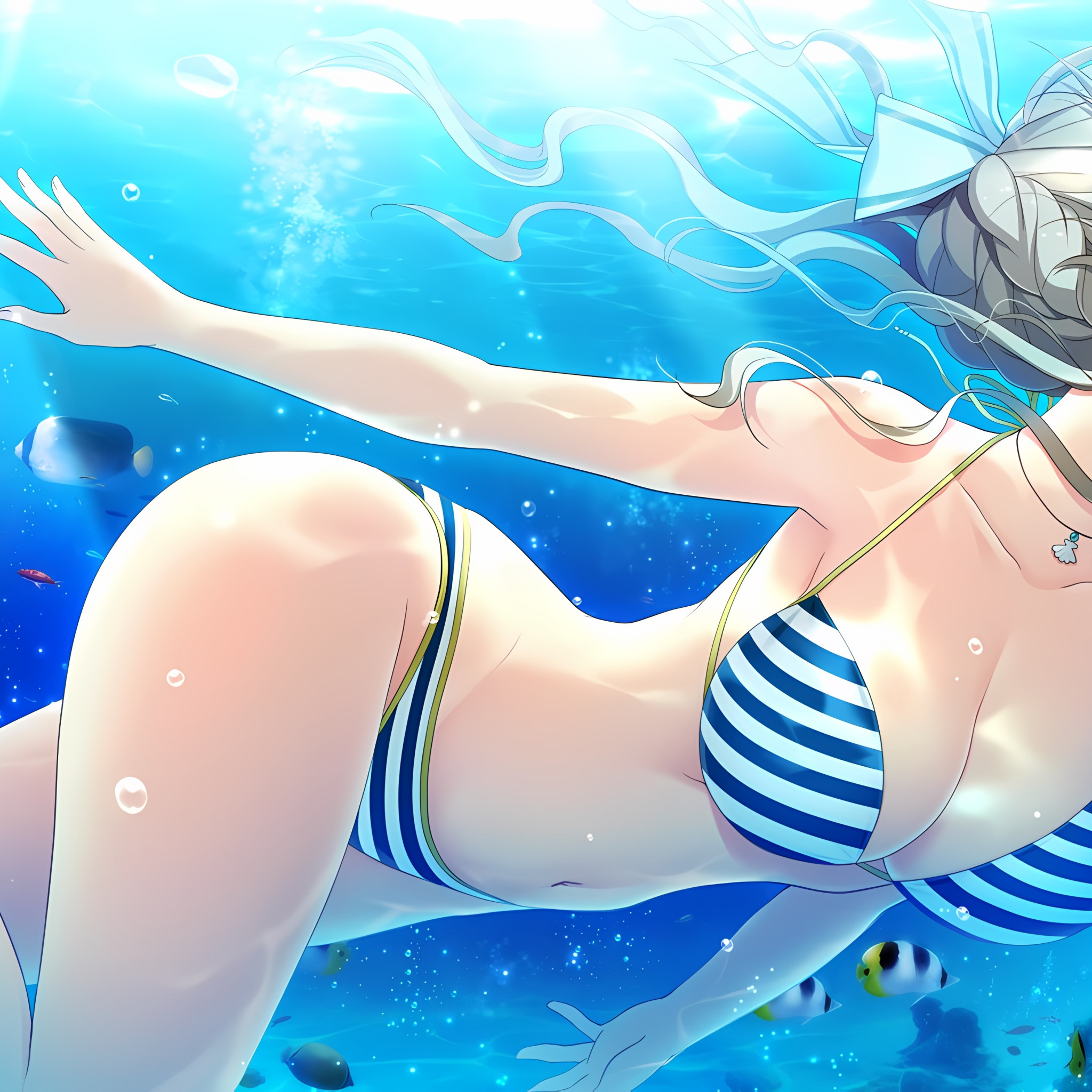 Download wallpaper girl, sexy, cleavage, underwater, boobs, anime, blue  eyes, beautiful, section seinen in resolution 2048x2048