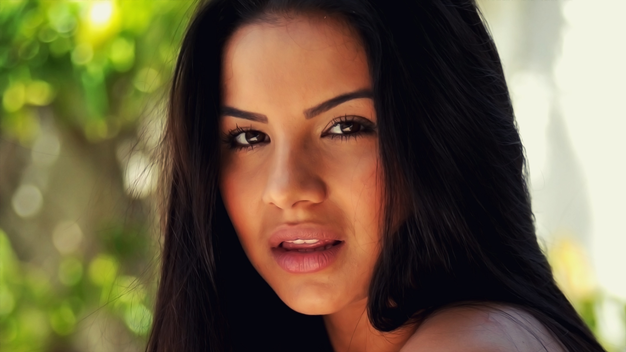 Download wallpaper sexy, eyes, lips, face, hair, lacey banghard, gorgeous,  section girls in resolution 2124x1195