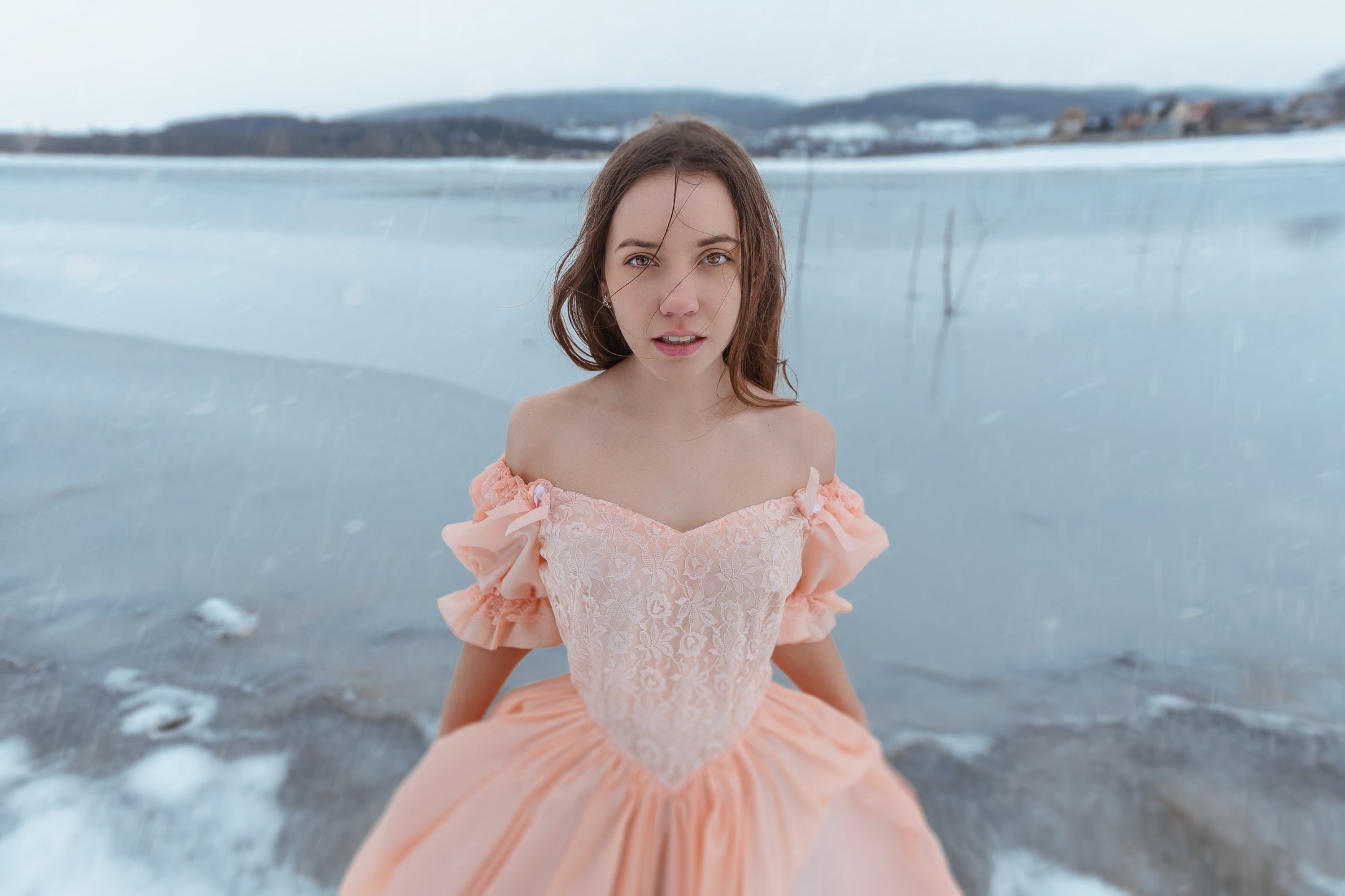 Download wallpaper winter, girl, ice, dress, Ann Pashko, Anna Pashko ...