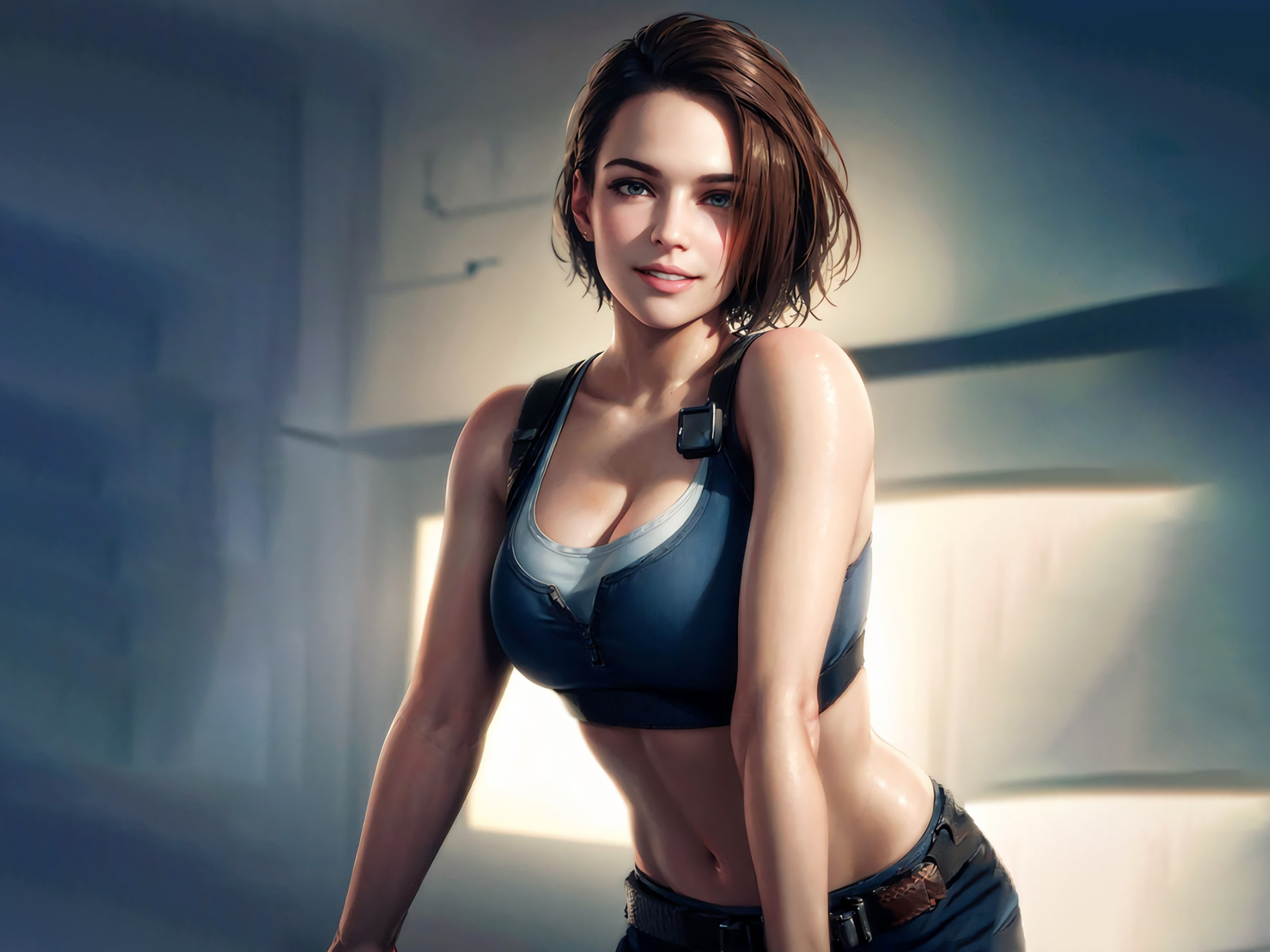 Download wallpaper Jill Valentine, cleavege, Residen Evil 3, AI art,  Residen Evil 3 Remake, section ai art in resolution 2160x1620