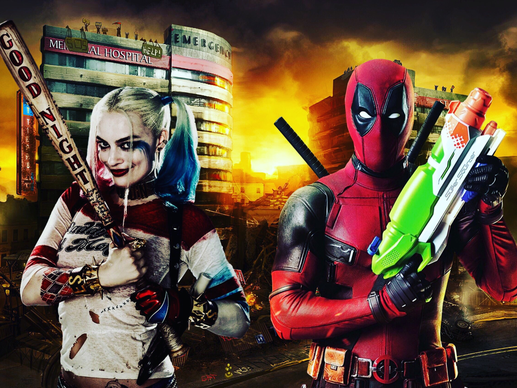 Download wallpaper marvel, deadpool, dc comics, harley quinn, section films  in resolution 2160x1620