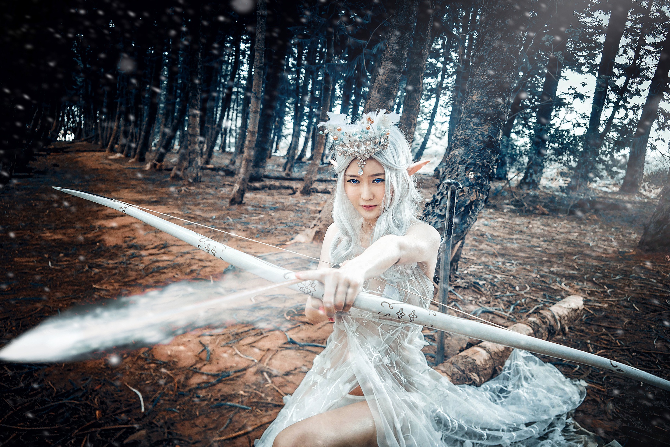 Wallpaper forest girl style bow image Asian elf cosplay for