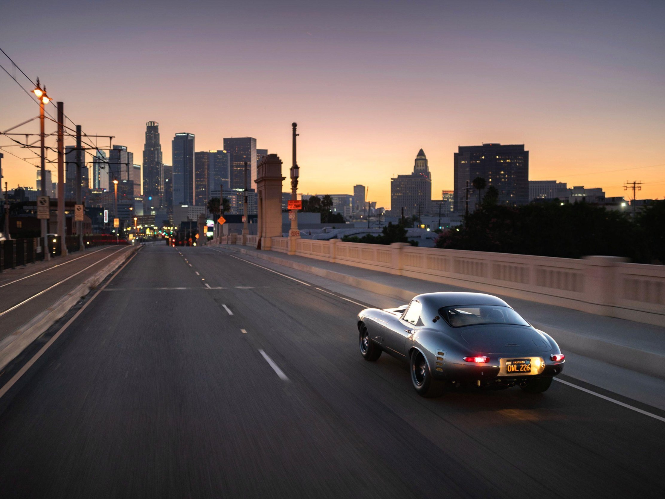Jaguar E Type, road, the city, sports car